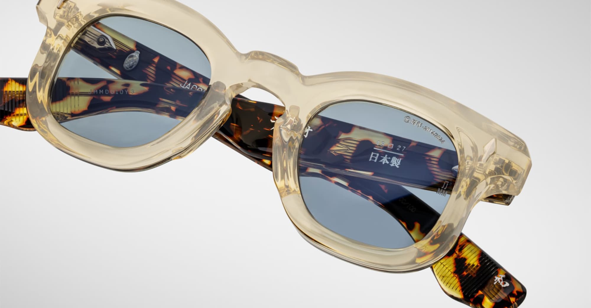Ottica Mondello Roma - Jacques Marie Mage - JMMDU-10Y3 - DECADE COLLECTION: DEVAUX - DUN - Acetate - shape Panto - grey - EYEWEAR - SUNGLASSES - Uomo,Men - lens Blue - Made In Japan