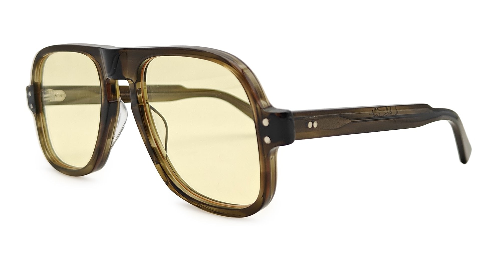  YELLOW LENS - Acetate - shape Navigator - olive green - EYEWEAR - SUNGLASSES - Unisex,Uomo,Donna,Women,Men - lens yellow - Made In Japan