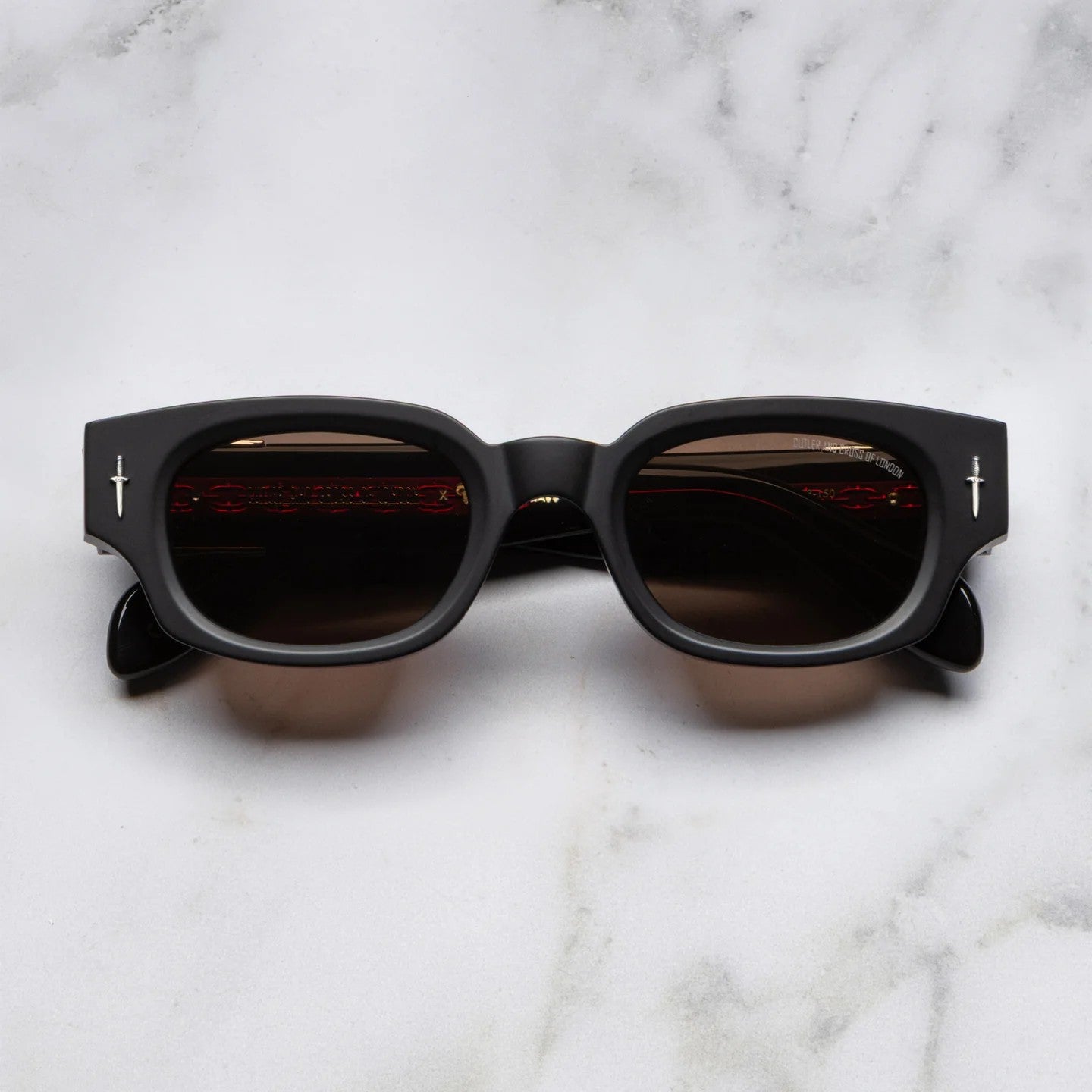 Ottica Mondello Roma - Cutler and Gross - GFSN-004-50-05 - THE GREAT FROG - SOARING EAGLE - MATTE BLACK - acetate, silver - shape Rectangular - Black - EYEWEAR - SUNGLASSES - Unisex,Uomo,Donna,Women,Men - lens Brown - Made In Italy