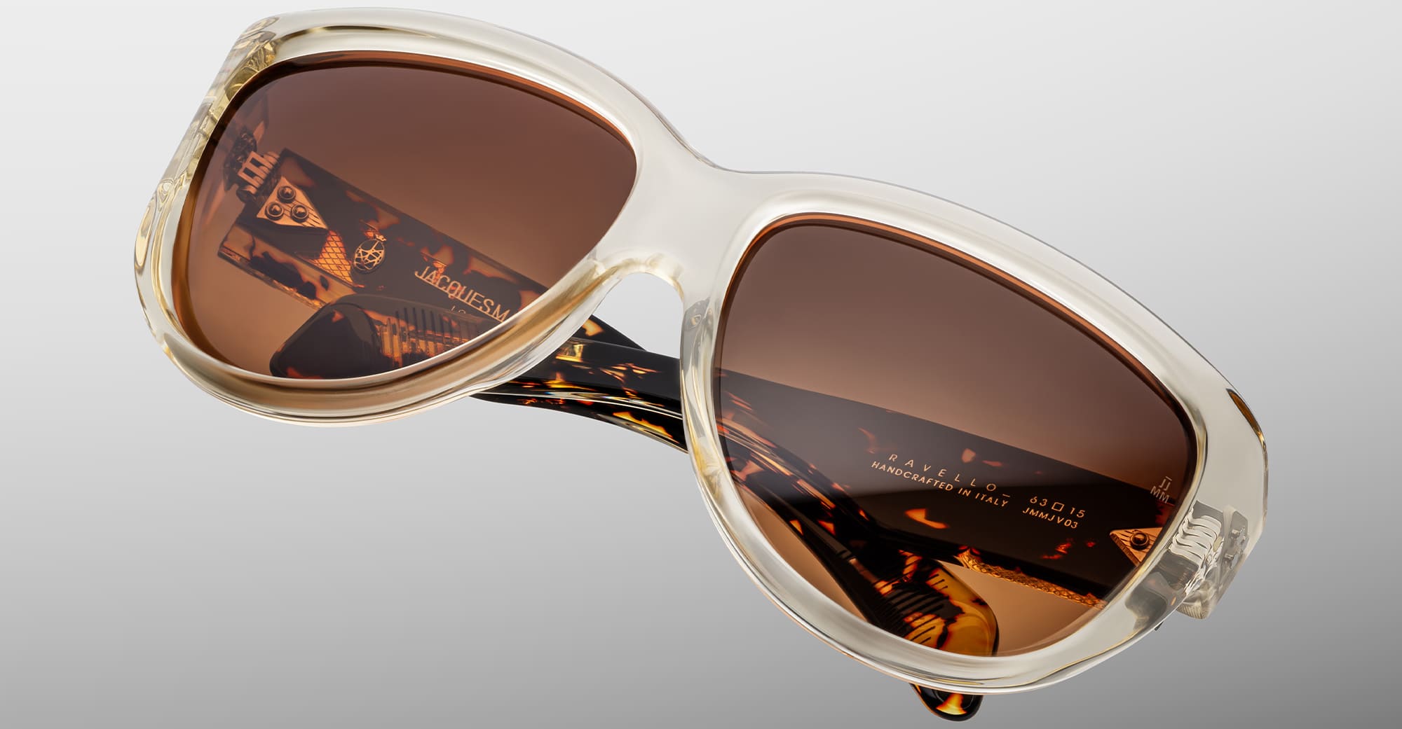 Ottica Mondello Roma - Jacques Marie Mage - JMMJV-03 - RAVELLO - DUN - Acetate - shape Round - black, beige, tortoise - EYEWEAR - SUNGLASSES - Unisex,Uomo,Donna,Women,Men - lens orange - Made In Italy