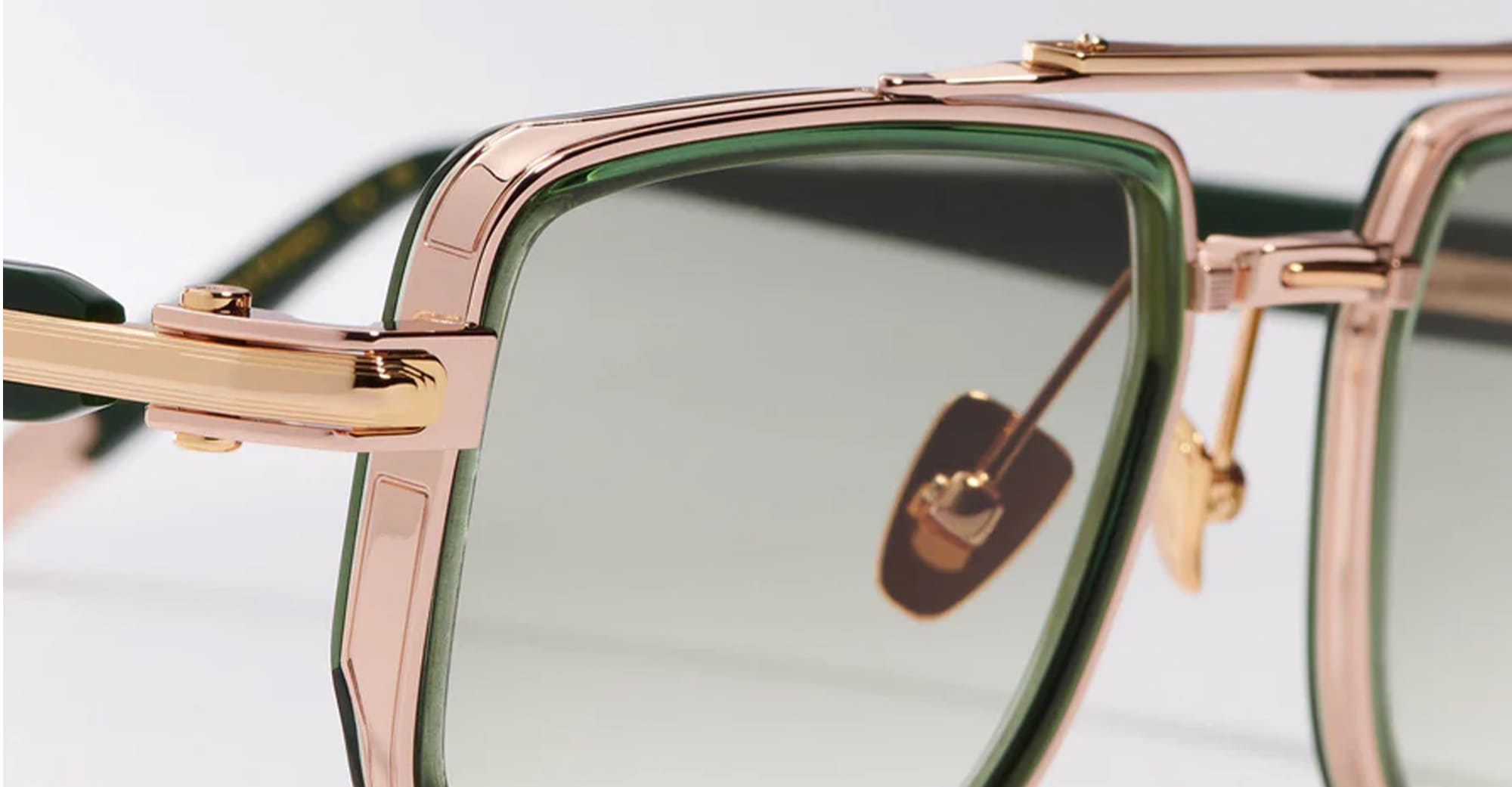 Ottica Mondello Roma - John Dalia - KAI-C432 - KAÏ - C432 Dark Green Translucid / Rose Gold - Metal - shape Geometric - green, gold - EYEWEAR - SUNGLASSES - Unisex,Uomo,Donna,Women,Men - lens Gradient green - Made In France