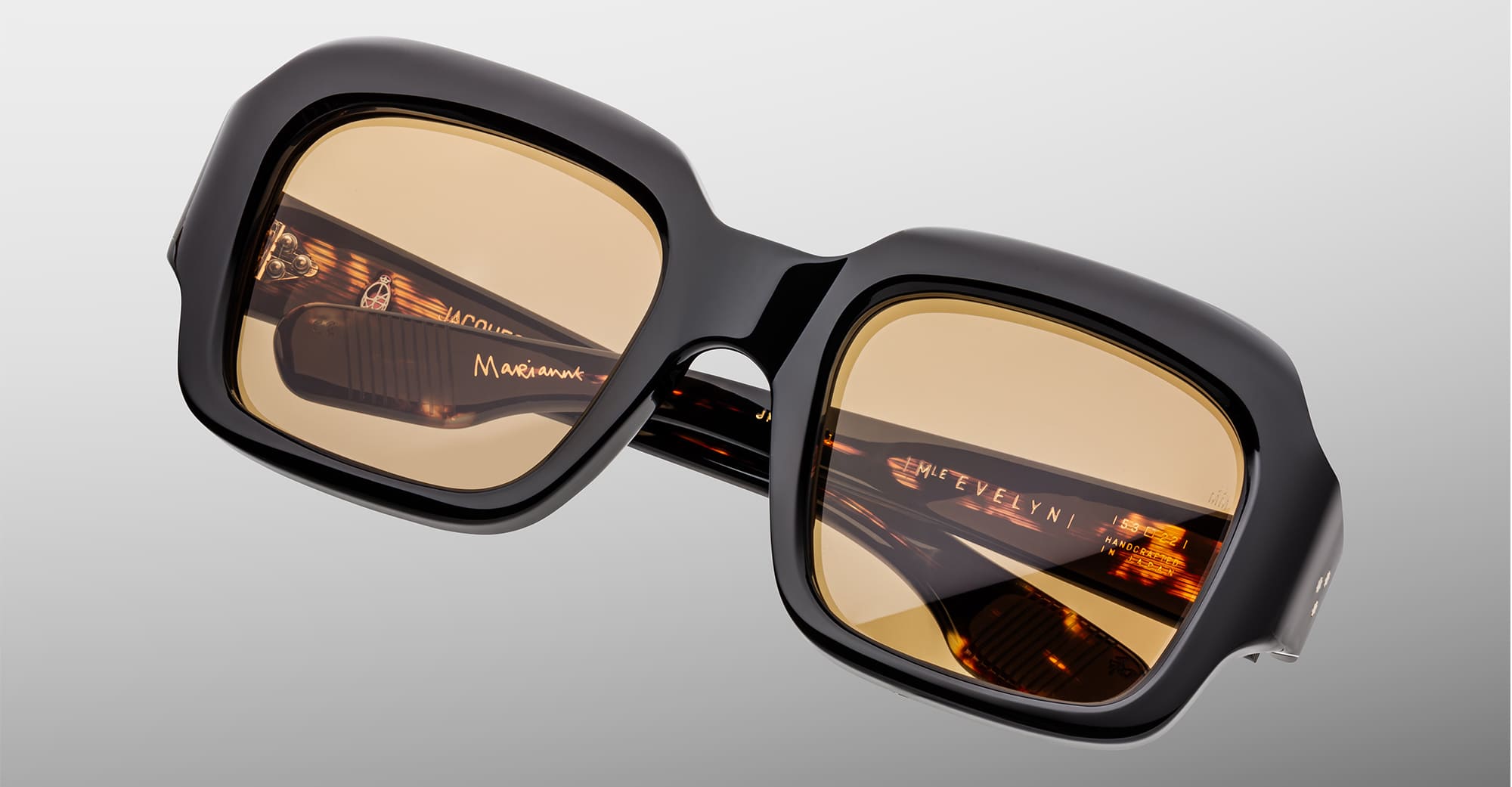 Ottica Mondello Roma - Jacques Marie Mage - JMMMF-K31 - MARIANNE FAITHFULL: EVELYN - MONDAY - Acetate - shape Squared - Black - EYEWEAR - SUNGLASSES - Donna,Women - lens sepia - Made In Japan