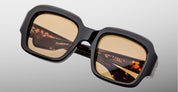 Ottica Mondello Roma - Jacques Marie Mage - JMMMF-K31 - MARIANNE FAITHFULL: EVELYN - MONDAY - Acetate - shape Squared - Black - EYEWEAR - SUNGLASSES - Donna,Women - lens sepia - Made In Japan