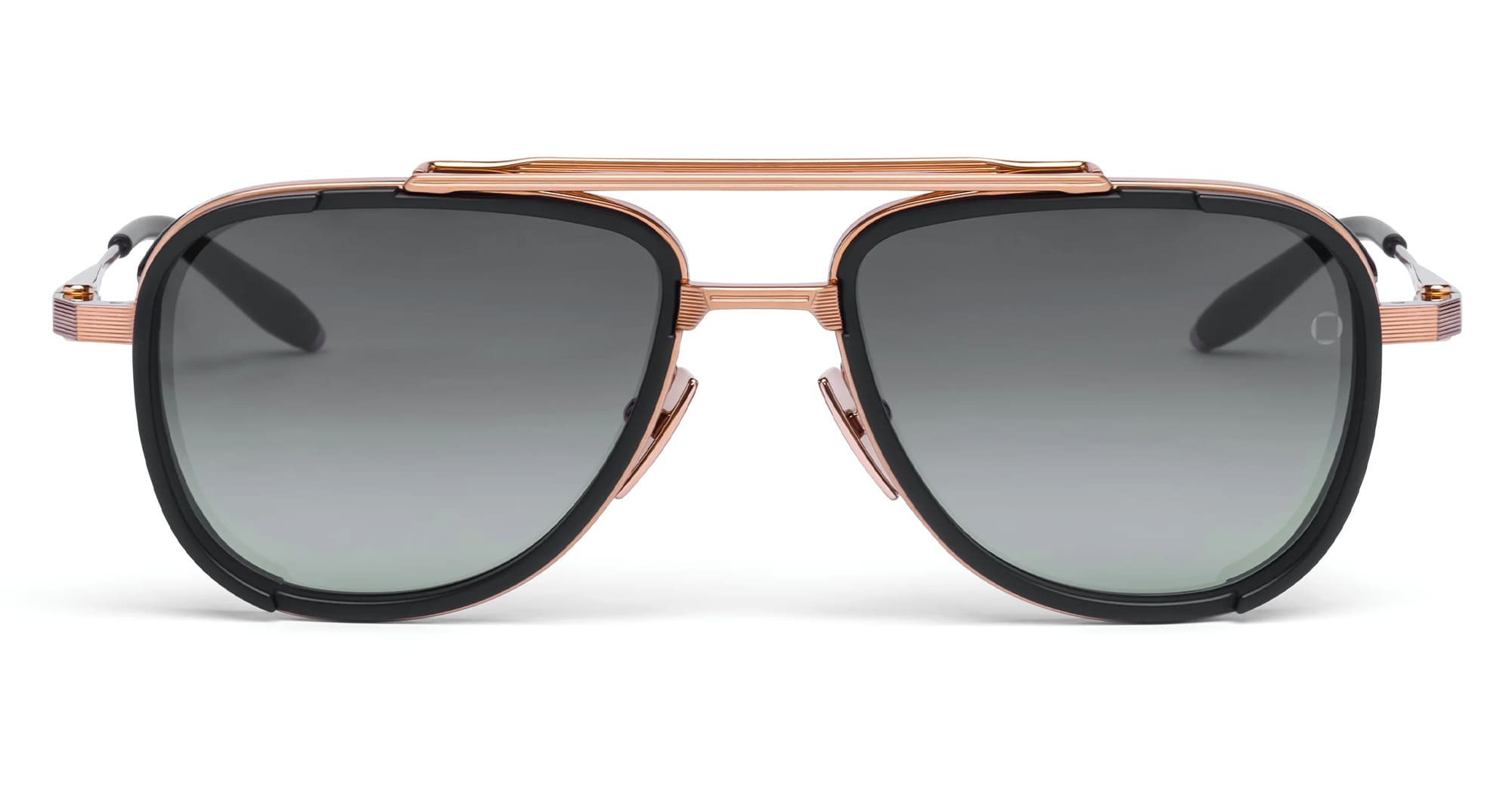 Ottica Mondello Roma - Akoni - AKS-525A-54 - SPITZER - BRUSHED ROSE GOLD/ MATTE BLACK - titanium, acetate - shape Aviator - rose gold, black - EYEWEAR - SUNGLASSES - Unisex,Uomo,Donna,Women,Men - lens Gradient grey - Made In Japan