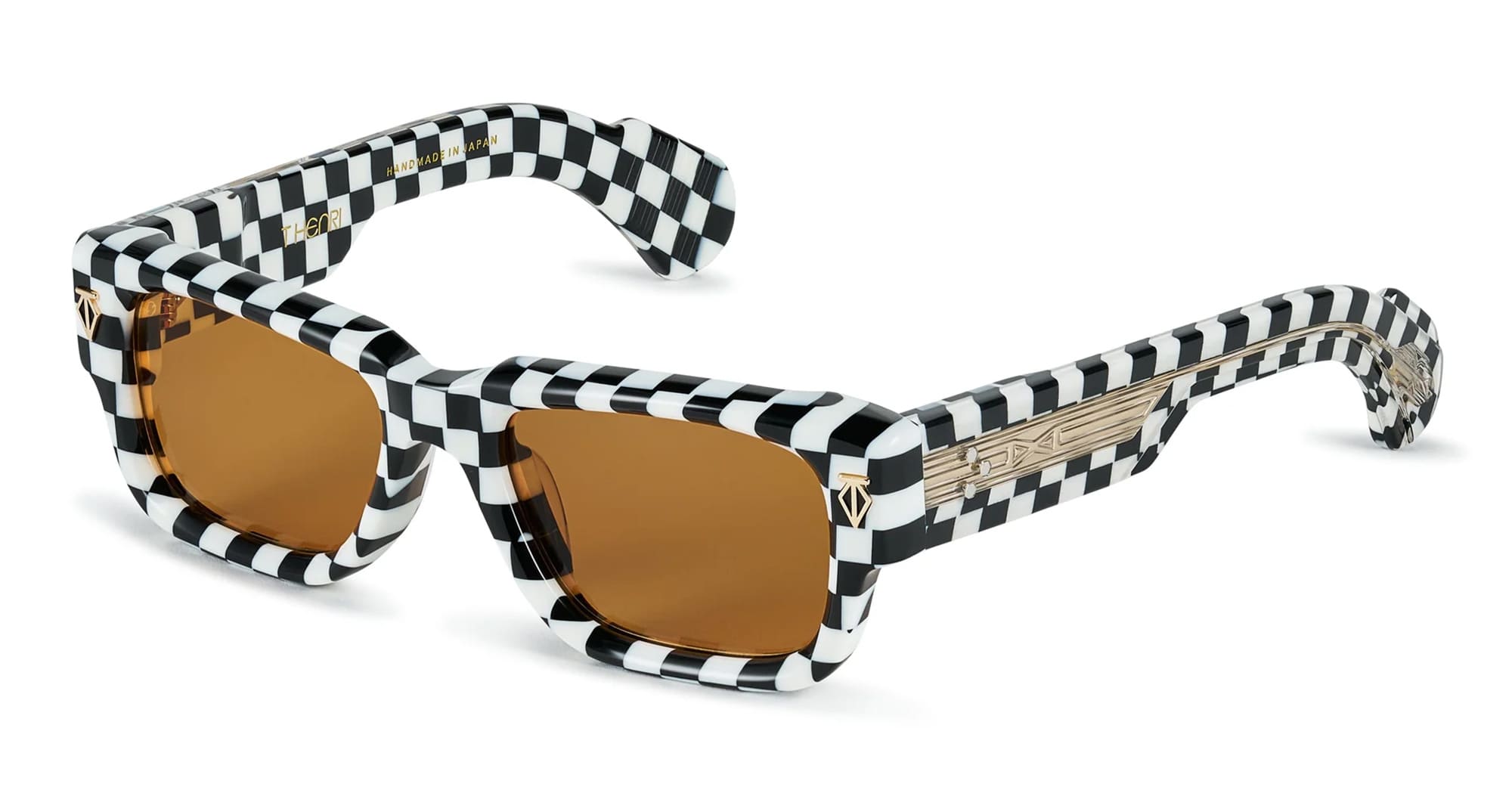 Ottica Mondello Roma - T HENRI - TAAF - TAYCAN - FINISHLINE - Acetate - shape Rectangle - black, white - EYEWEAR - SUNGLASSES - Unisex,Uomo,Donna,Women,Men - lens orange - Made In Japan