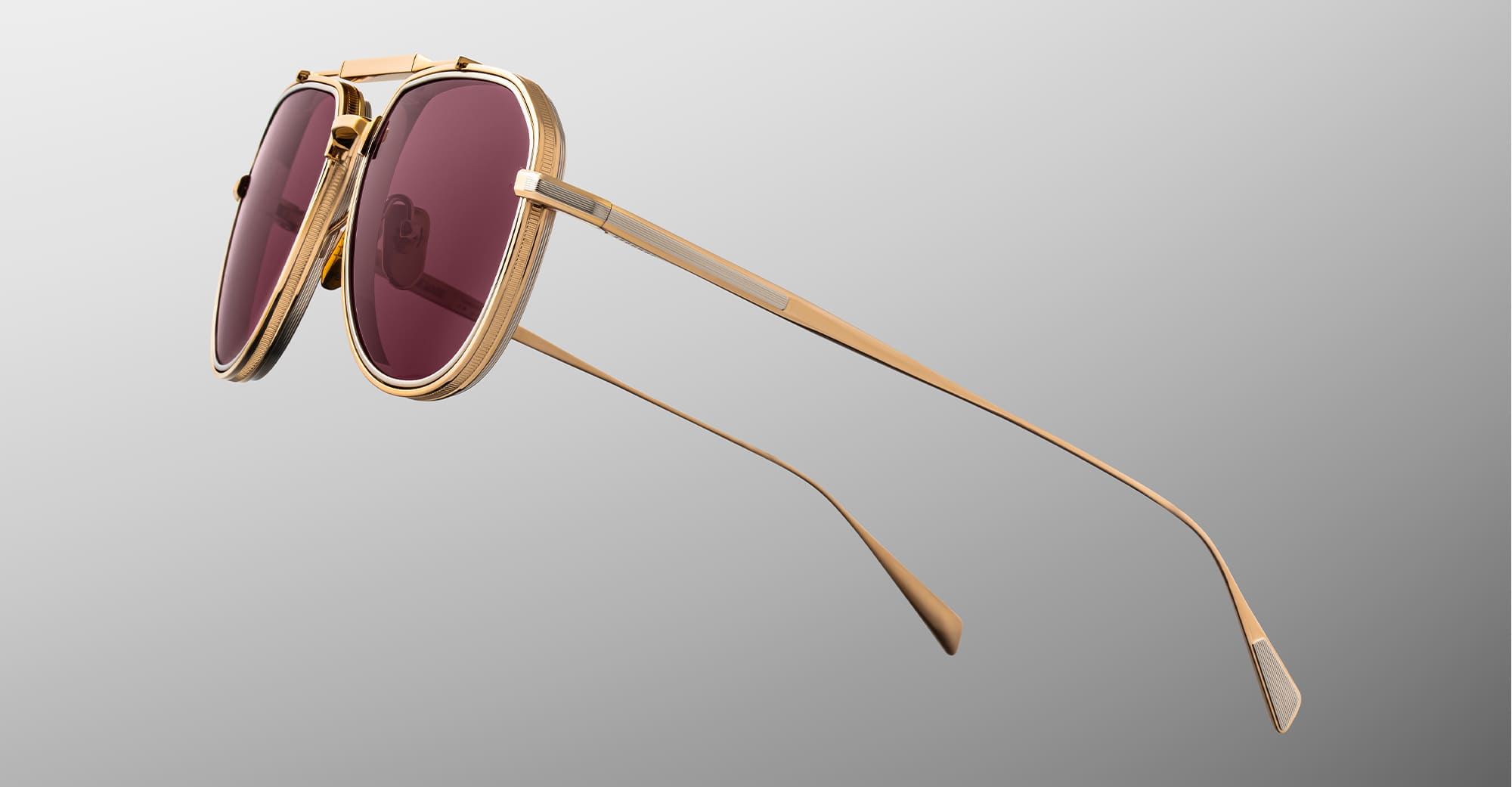 Ottica Mondello Roma - Jacques Marie Mage - JMMMD-22 - COMMANDER - CHAMPAGNE - Titanium - shape Pilot - Gold - EYEWEAR - SUNGLASSES - Unisex,Uomo,Donna,Women,Men - lens burgundy - Made In Japan