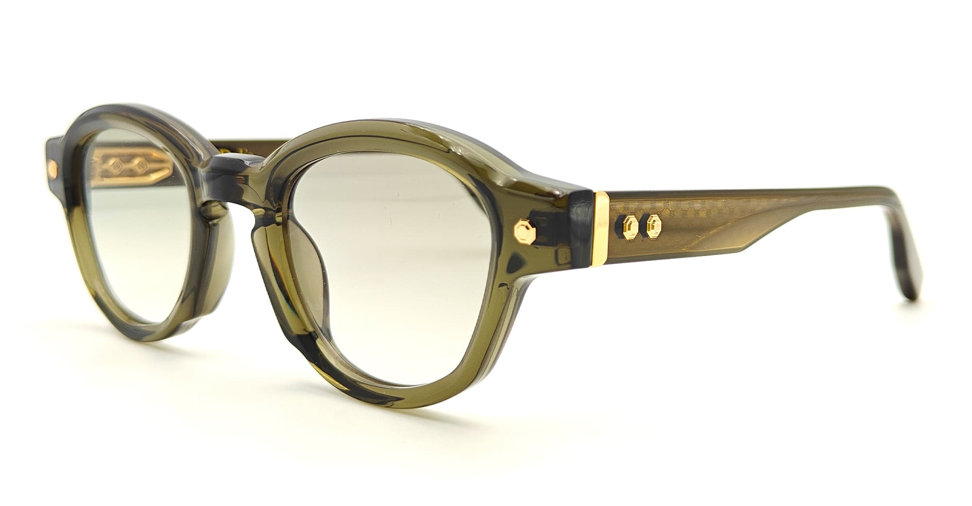 Ottica Mondello Roma - John Dalia - P10-C163 - PROJECT 10 - C163 Olive Translucid / Yellow Gold - Acetate - shape Panto - green, gold - EYEWEAR - SUNGLASSES - Unisex,Uomo,Donna,Women,Men - lens Gradient green - Made In France