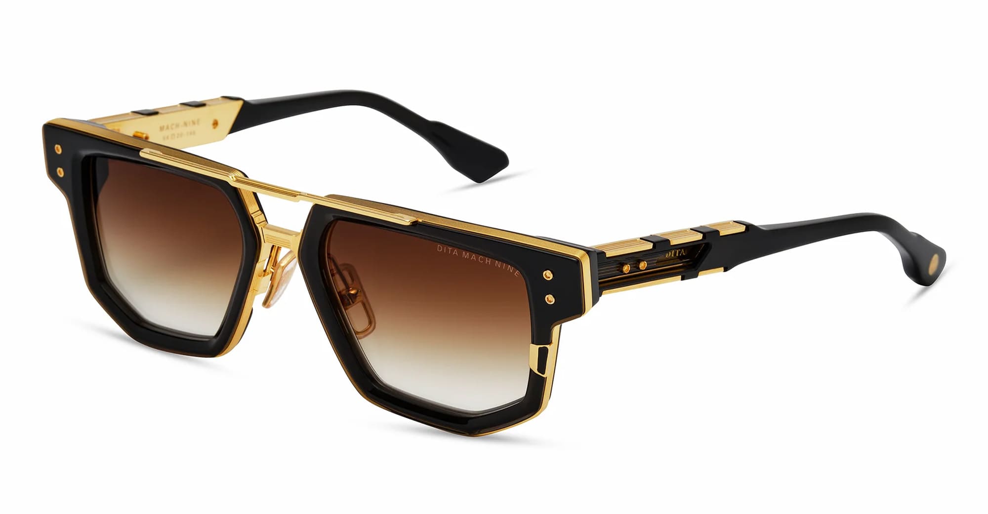  YELLOW GOLD - Acetate, titanium - shape Squared - Black, gold - EYEWEAR - SUNGLASSES - Uomo,Men - lens Gradient brown - Made In Japan
