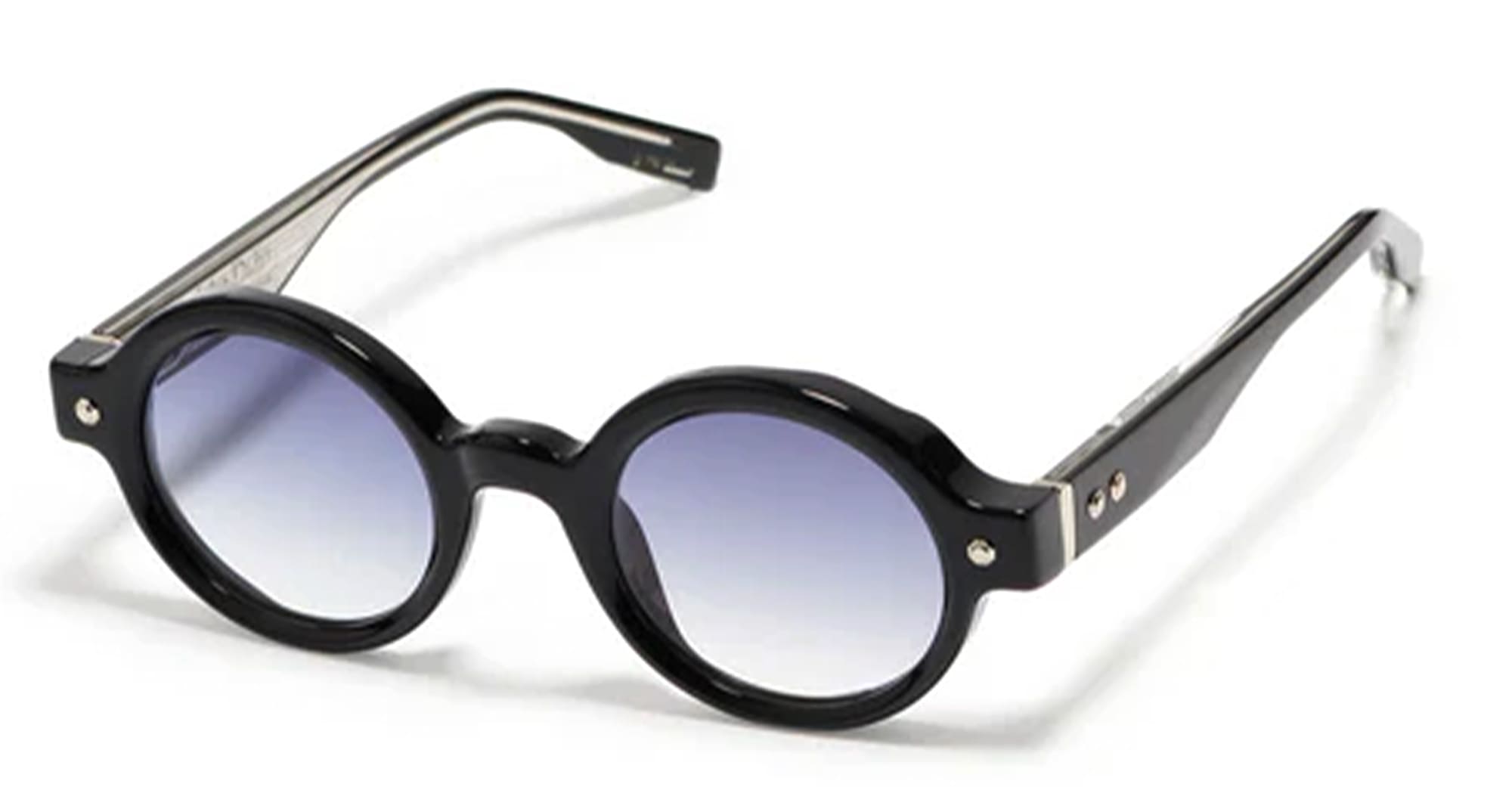  Silver Plated - Acetate - shape Round - black, silver - EYEWEAR - SUNGLASSES - Unisex,Uomo,Donna,Women,Men - lens Gradient blue - Made In France