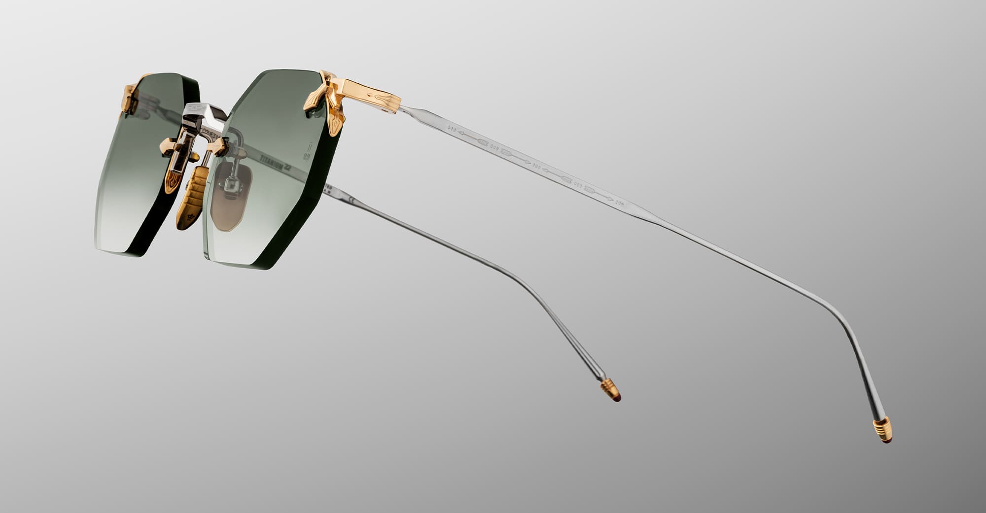 Ottica Mondello Roma - Jacques Marie Mage - JMMEO-12S - EL DORADO - ELECTRUM - beta titanium - shape Octagonal - gold, silver - EYEWEAR - SUNGLASSES - Unisex,Uomo,Donna,Women,Men - lens Gradient green - Made In Japan