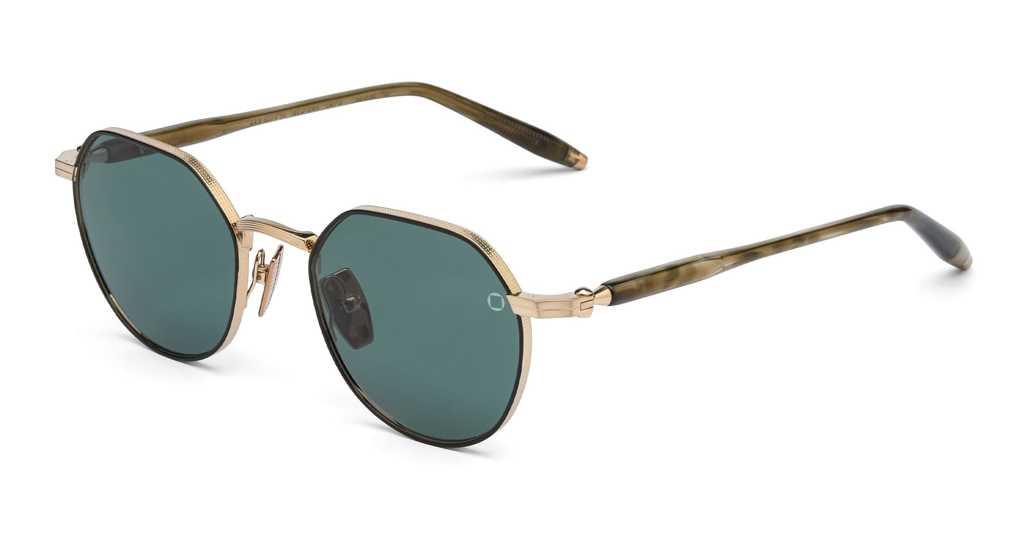 Ottica Mondello Roma - Akoni - AKS-522A-50 - THEMIS - BRUSHED 12K GOLD / GREEN TORTOISE SWIRL - Acetate, titanium - shape Round - green tortoise - EYEWEAR - SUNGLASSES - Uomo,Men - lens emerald green - Made In Japan