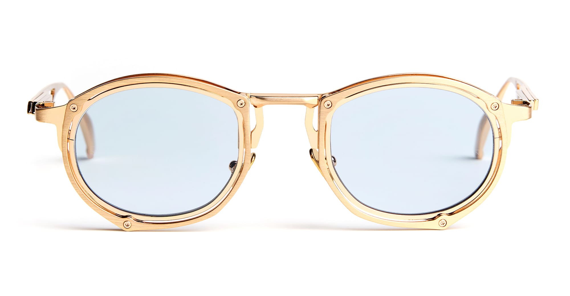 Ottica Mondello Roma - Movitra - TRINITAS 03-C3 - TRINITAS 03 - C3 Light Gold / Light Azure Lens - Titanium - shape Oval - Gold - EYEWEAR - SUNGLASSES - Uomo,Men - lens light blue - Made In Italy