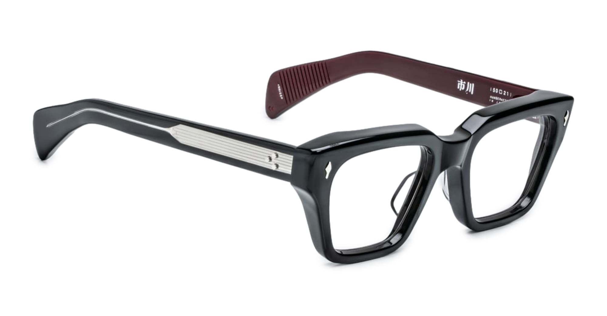 Ottica Mondello Roma - Jacques Marie Mage - JMMICRX-6P - ICHIKAWA - BLOODSTONE RX - Acetate - shape Squared - black, burgundy - EYEWEAR - EYEGLASSES - Uomo,Men - lens Clear - Made In Japan