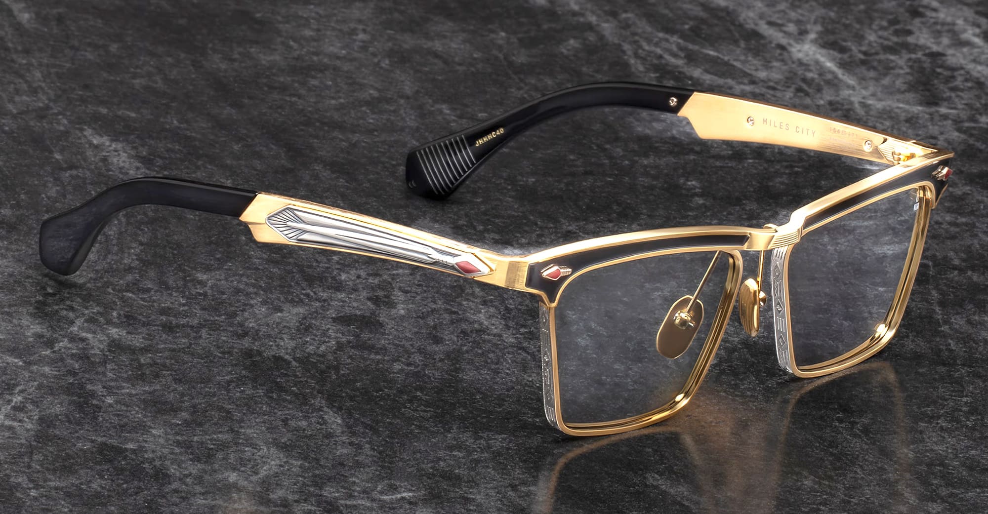 Ottica Mondello Roma - Jacques Marie Mage - JMMMC-40 - LAST FRONTIER VII - MILES CITY - GOLD - Titanium - shape Clubmaster - Gold - EYEWEAR - SUNGLASSES - Unisex,Uomo,Donna,Women,Men - lens Grey - Made In Japan