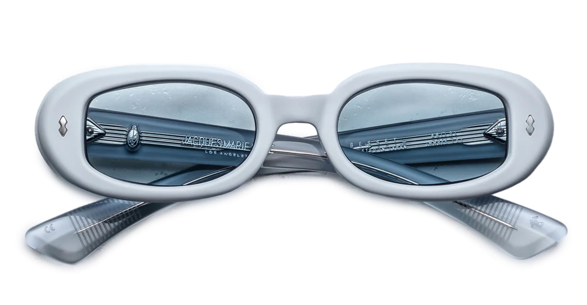 Ottica Mondello Roma - Jacques Marie Mage - JMMBES-14T - SUEDE COLLECTION: BESSET - SKY SUEDE - Acetate - shape Oval - light blue - EYEWEAR - SUNGLASSES - Donna,Women - lens Blue - Made In Japan