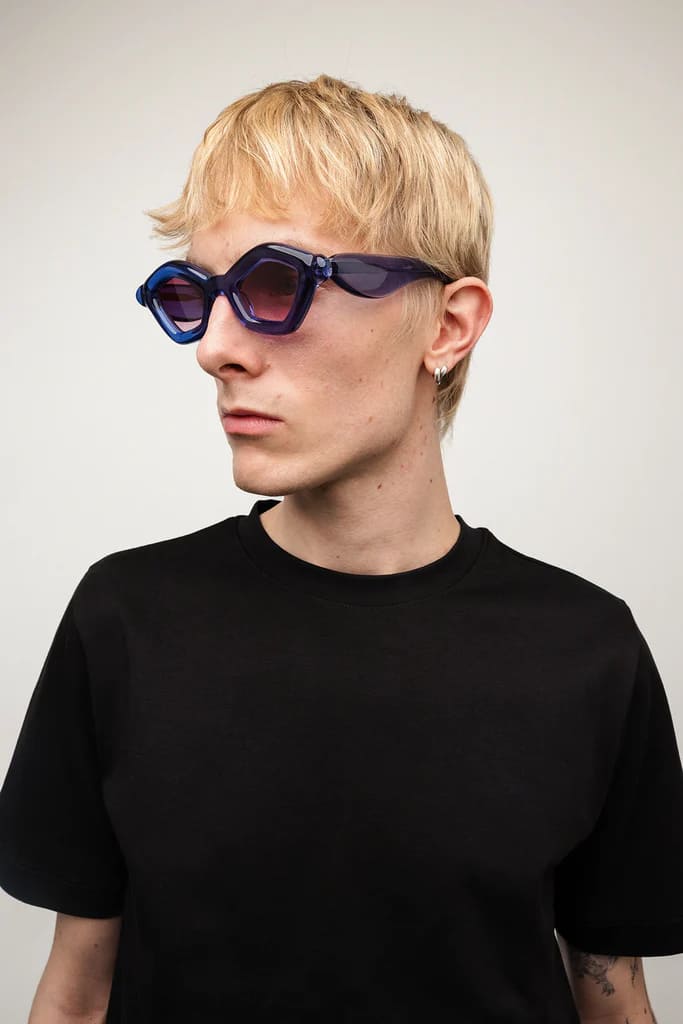Ottica Mondello Roma - Paloceras - pebble-ice-blue-dx - PEBBLE - ICE BLUE DX - Acetate - shape Cat-eye - blue - EYEWEAR - SUNGLASSES - Unisex,Uomo,Donna,Women,Men - lens red - Made In China