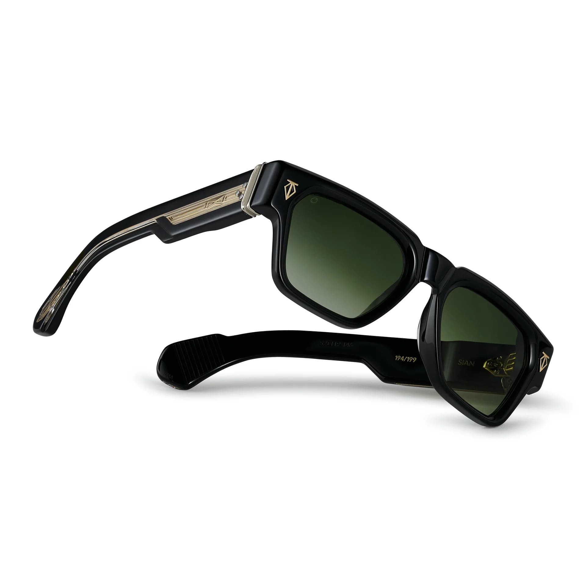 Ottica Mondello Roma - T HENRI - SIAA - SIAN - ASTEROID - Acetate - shape Squared - Black - EYEWEAR - SUNGLASSES - Unisex,Uomo,Donna,Women,Men - lens Gradient green - Made In Japan