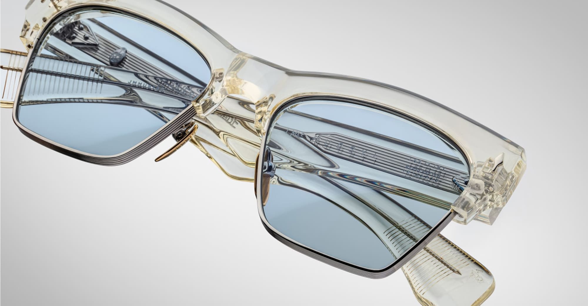 Ottica Mondello Roma - Jacques Marie Mage - JMMUB-14Q - BUGSY - BRUT - Acetate, titanium - shape Clubmaster - transparent beige - EYEWEAR - SUNGLASSES - Unisex,Uomo,Donna,Women,Men - lens Blue - Made In Japan