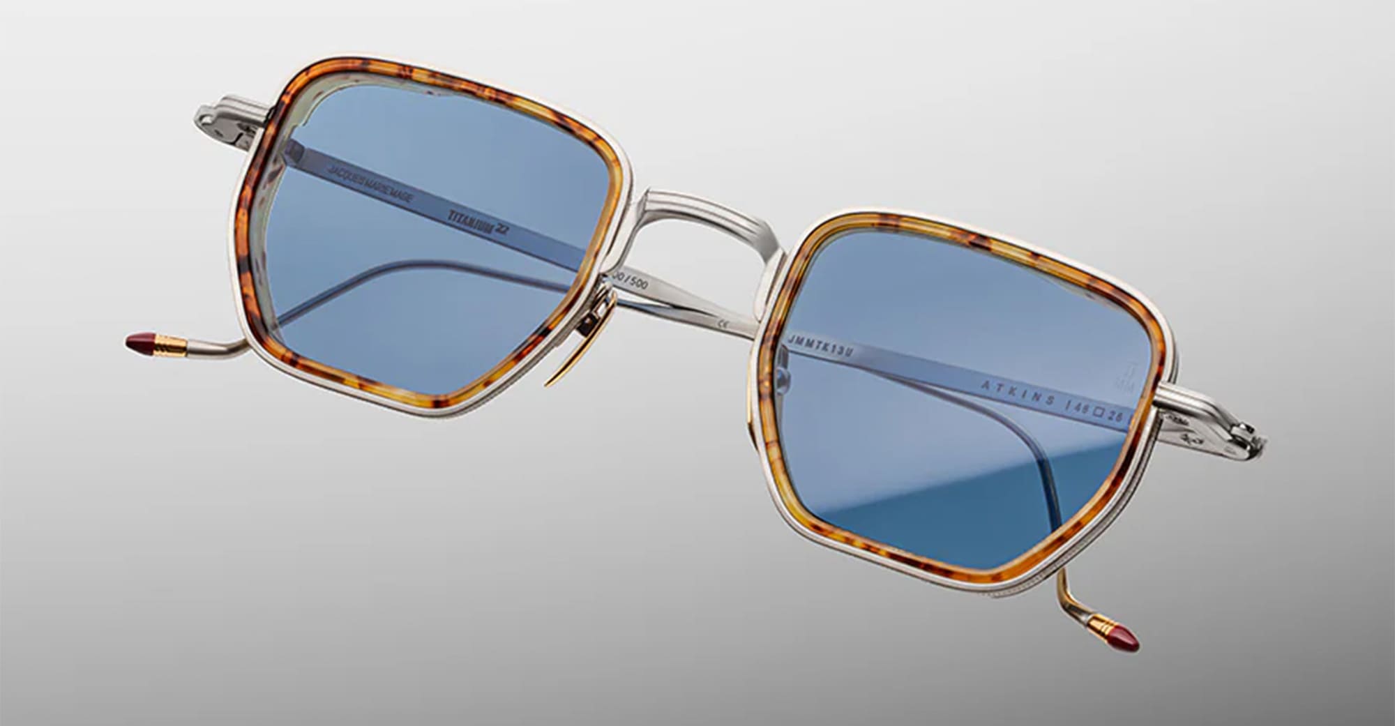 Ottica Mondello Roma - Jacques Marie Mage - JMMTK-13U - ATKINS - CAIRO - Titanium - shape Squared - Silver - EYEWEAR - SUNGLASSES - Uomo,Men - lens Blue - Made In Japan