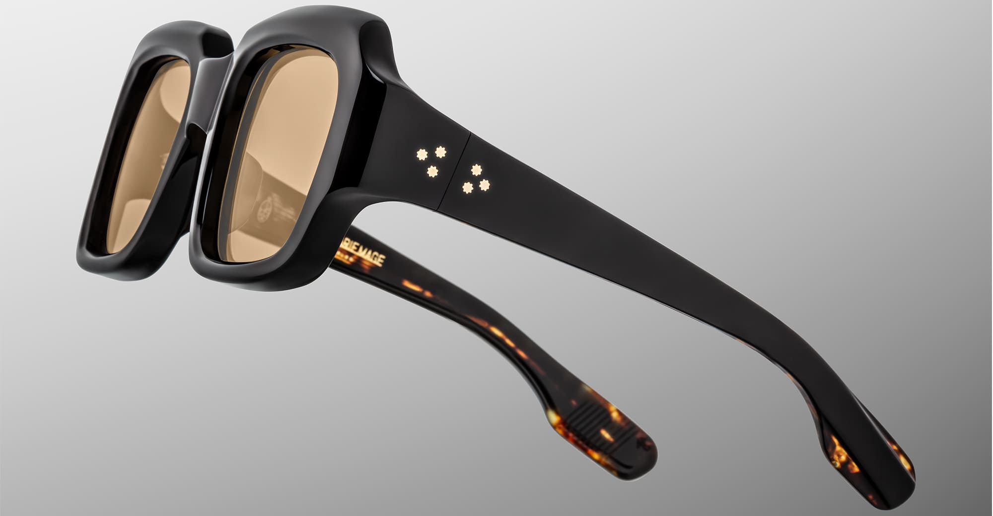 Ottica Mondello Roma - Jacques Marie Mage - JMMMF-K31 - MARIANNE FAITHFULL: EVELYN - MONDAY - Acetate - shape Squared - Black - EYEWEAR - SUNGLASSES - Donna,Women - lens sepia - Made In Japan