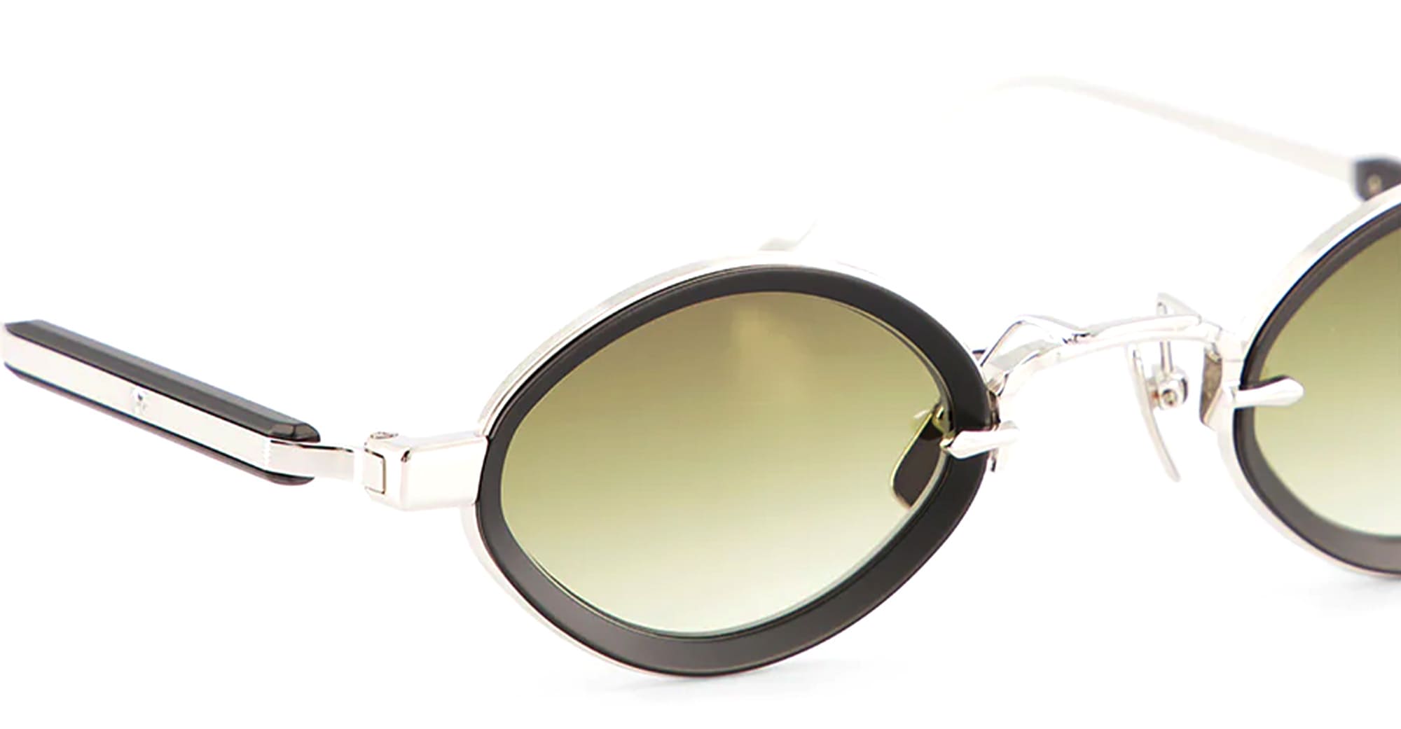 Ottica Mondello Roma - Sato - Talita-P-B-1 - TALITA - PLATINUM / MATT BLACK - Acetate, titanium - shape Oval - silver, black - EYEWEAR - SUNGLASSES - Unisex,Uomo,Donna,Women,Men - lens Gradient green - Made In Japan
