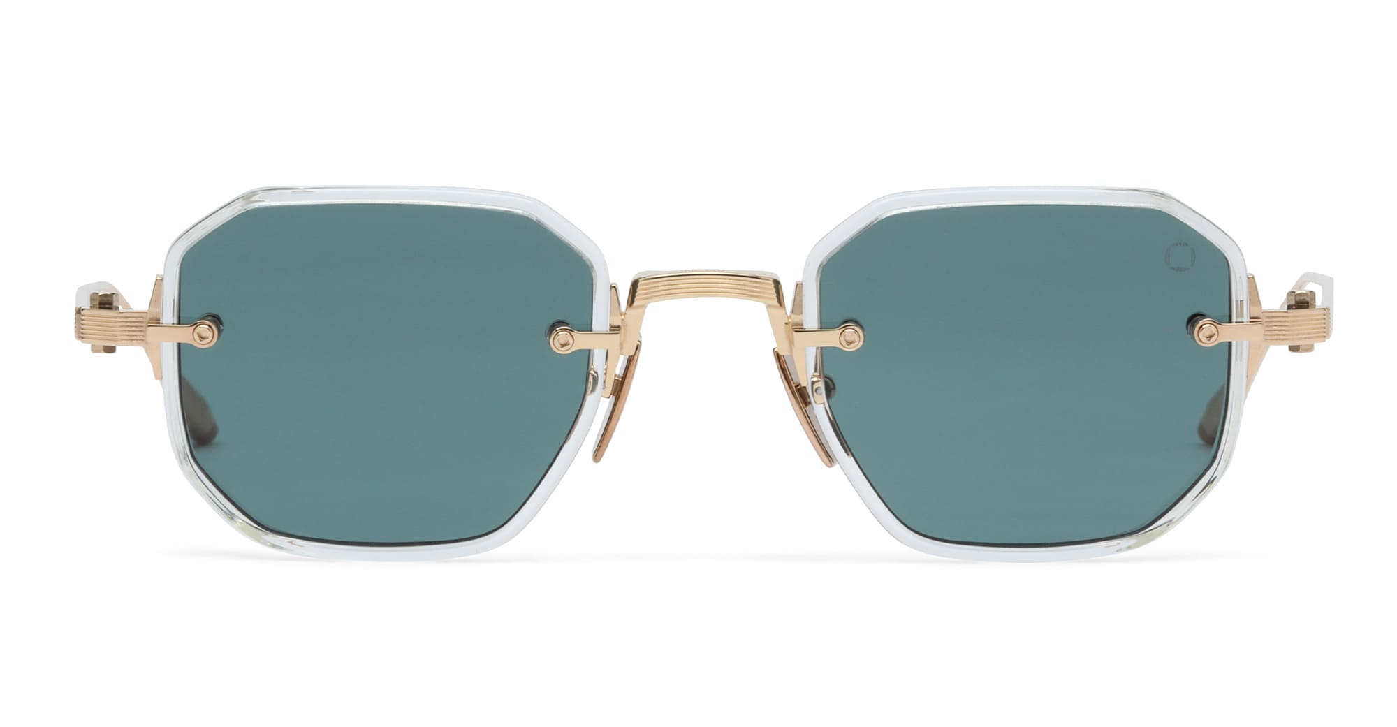 Ottica Mondello Roma - Akoni - AKS-307E-47 - JUNO-TWO - CRYSTAL CLEAR/ 12K GOLD - Acetate, titanium - shape Squared - crystal, gold - EYEWEAR - SUNGLASSES - Unisex,Uomo,Donna,Women,Men - lens emerald green - Made In Japan