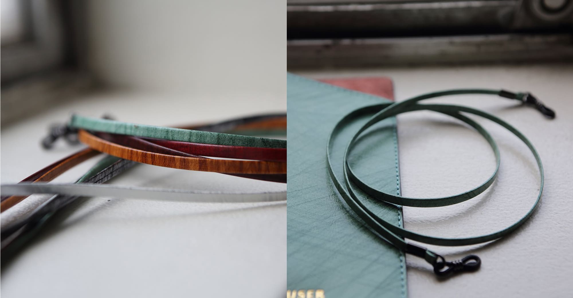 Leather cord brush art glass - green