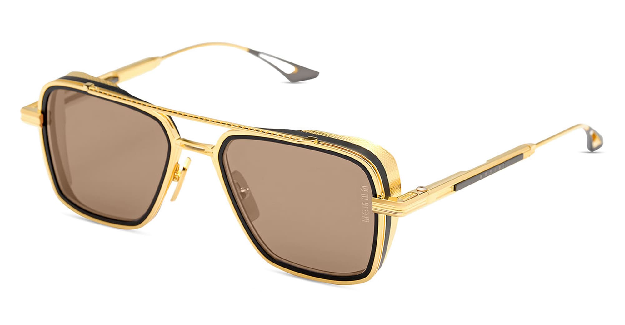  MATTE BLACK - Acetate, titanium - shape Navigator - gold, black - EYEWEAR - SUNGLASSES - Unisex,Uomo,Donna,Women,Men - lens Brown - Made In Japan