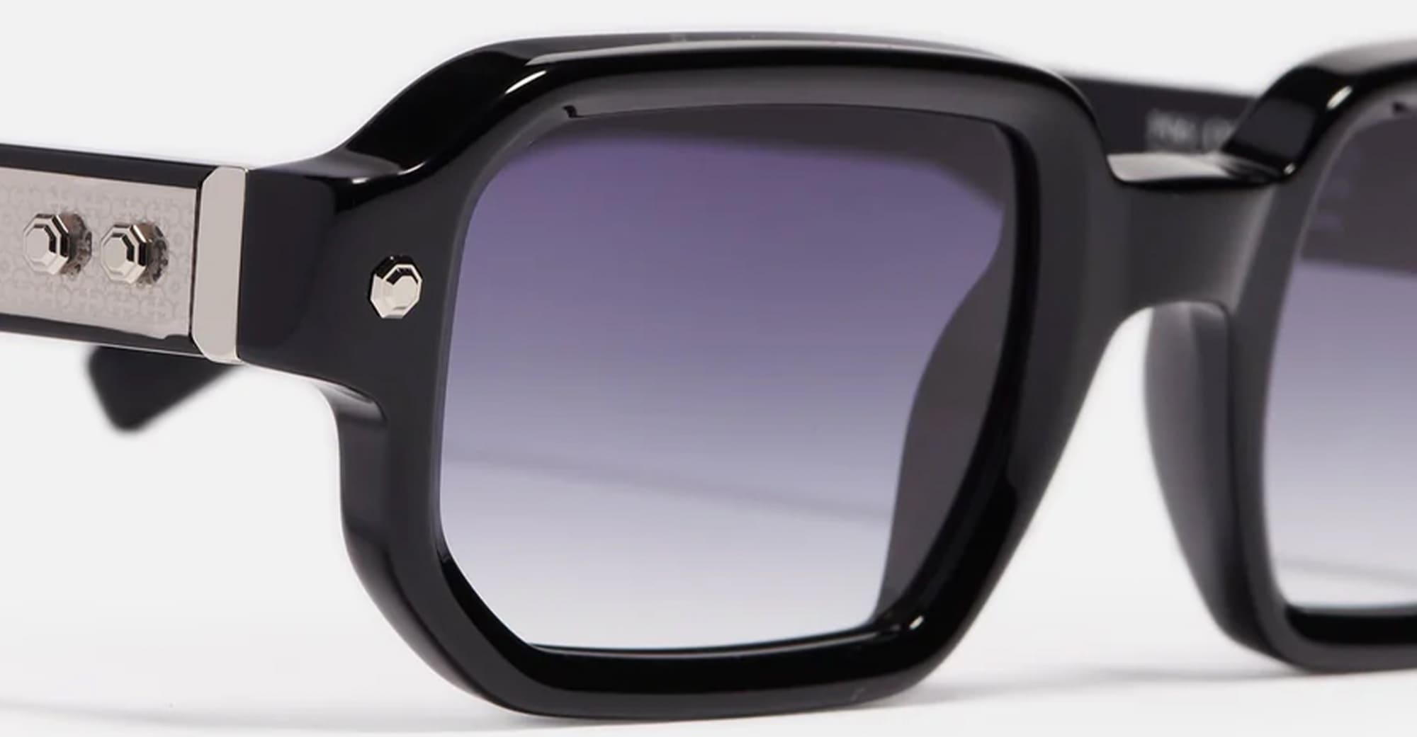 Ottica Mondello Roma - John Dalia - P06-C605 - PROJECT 06 - C605 - Shiny Black / Platine Plated - Acetate - shape Rectangular - black, silver - EYEWEAR - SUNGLASSES - Unisex,Uomo,Donna,Women,Men - lens Gradient blue - Made In France