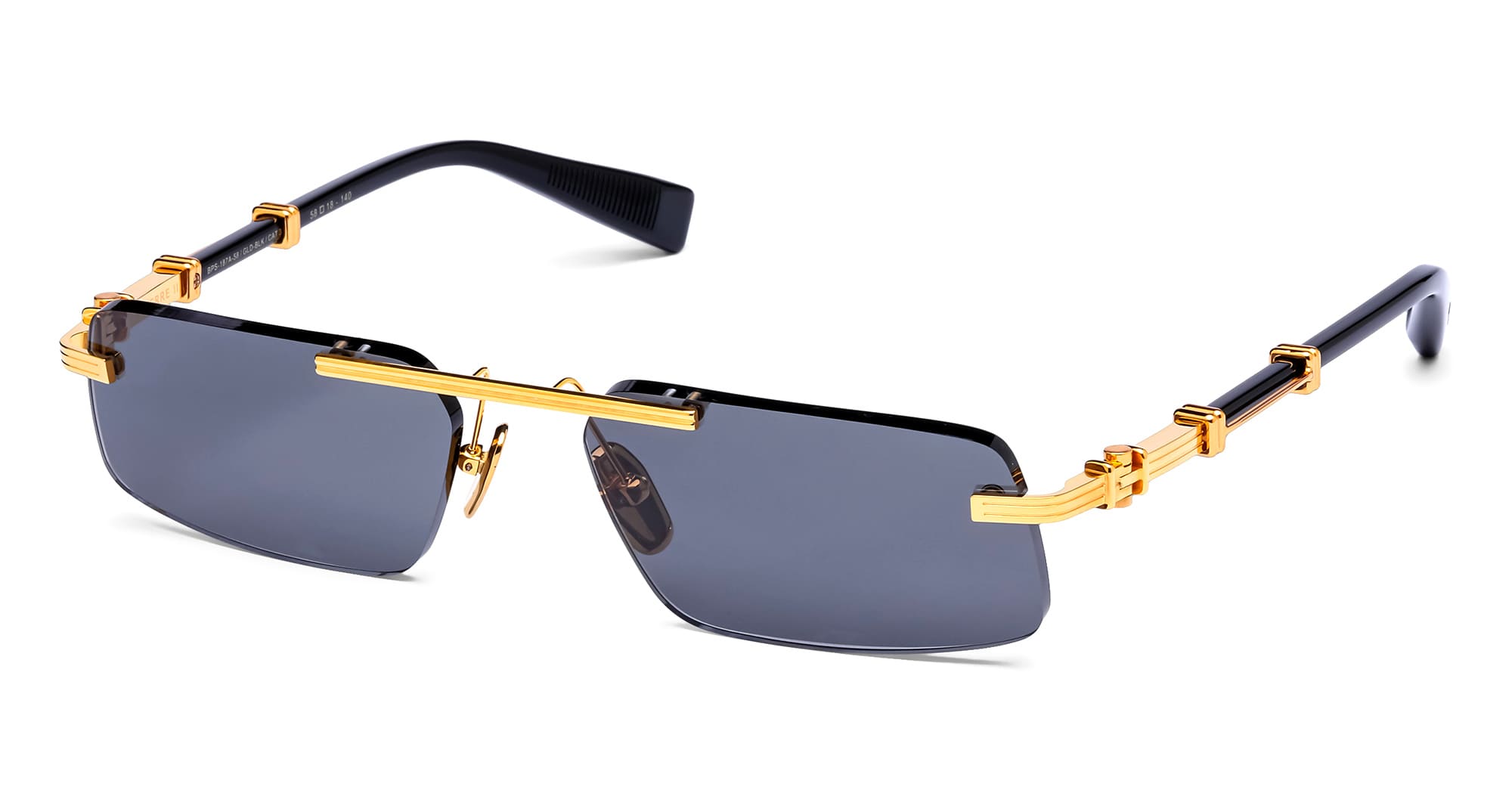 Ottica Mondello Roma - Balmain - BPS-187A-58 - PIERRE II - 18K GOLD / BLACK - Titanium - shape Rectangular - gold, black - EYEWEAR - SUNGLASSES - Unisex,Uomo,Donna,Women,Men - lens Grey - Made In Japan