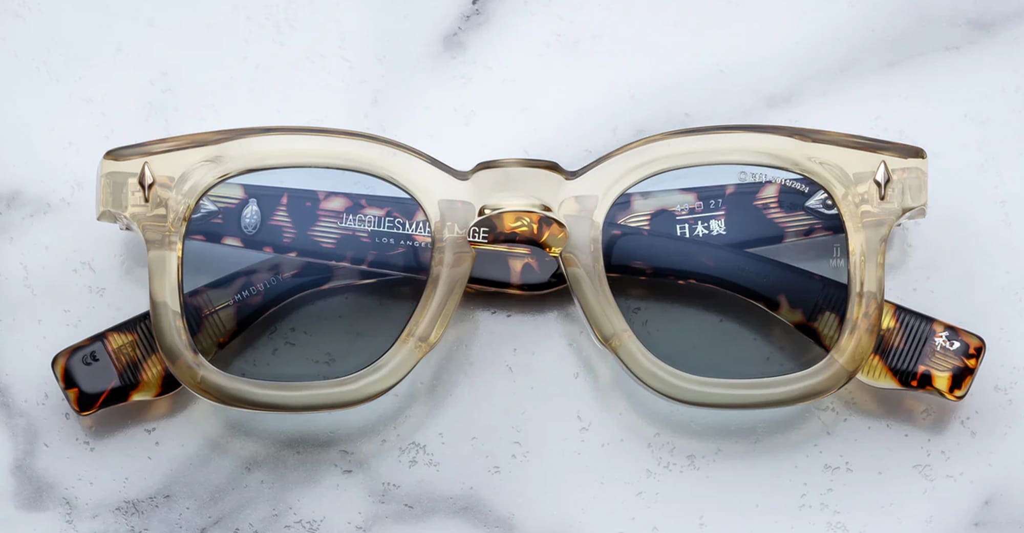 Ottica Mondello Roma - Jacques Marie Mage - JMMDU-10Y3 - DECADE COLLECTION: DEVAUX - DUN - Acetate - shape Panto - grey - EYEWEAR - SUNGLASSES - Uomo,Men - lens Blue - Made In Japan