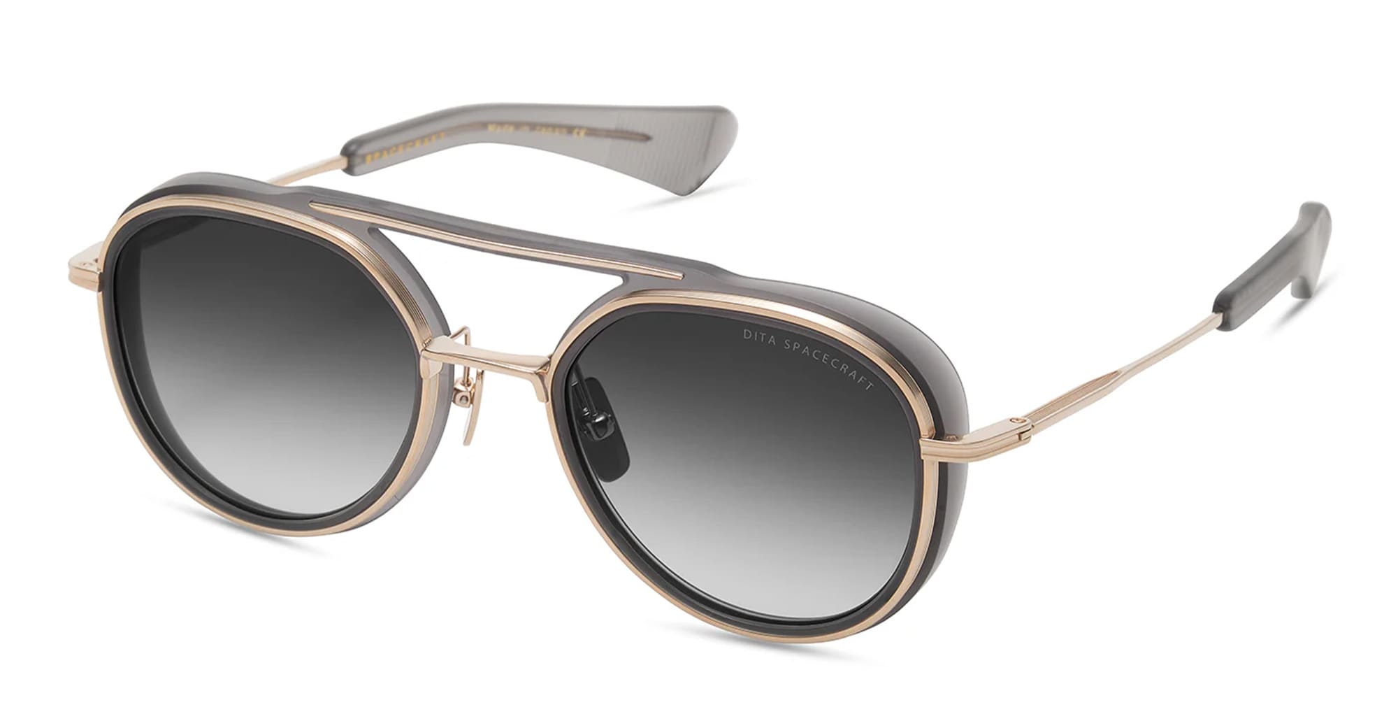  MATTE CRYSTAL GREY - Acetate, titanium - shape Aviator - gold, grey - EYEWEAR - SUNGLASSES - Unisex,Uomo,Donna,Women,Men - lens Gradient grey - Made In Japan