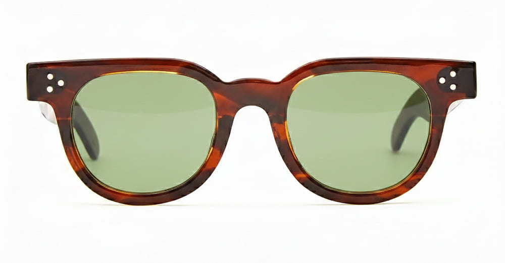 Ottica Mondello Roma - Julius Tart - JTPL-105M-2B-GN-30 - FDR 48X24 - DEMI AMBER / GREEN LENS - Acetate - shape Round - Havana - EYEWEAR - SUNGLASSES - Unisex,Uomo,Donna,Women,Men - lens Green - Made In Japan