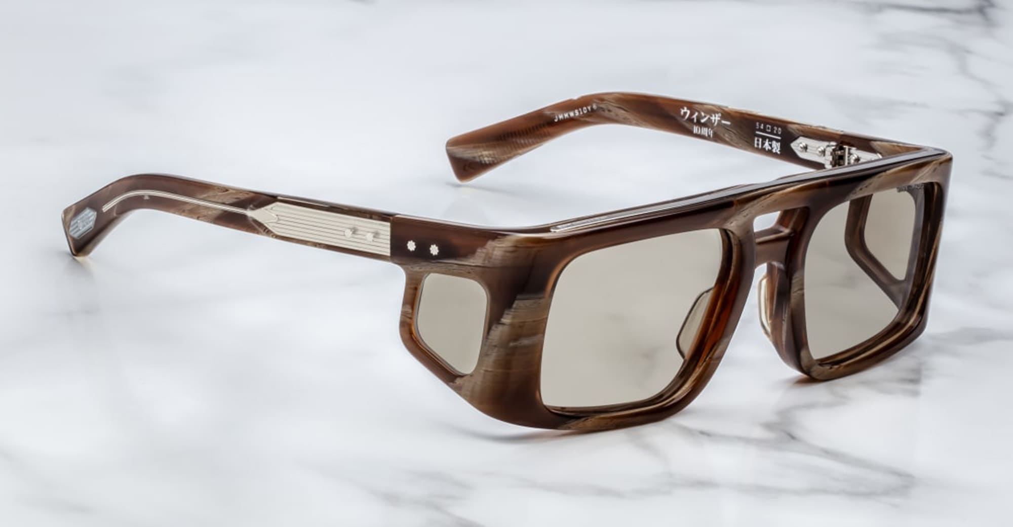 Ottica Mondello Roma - Jacques Marie Mage - JMMWS-10Y6 - DECADE COLLECTION: WINDSOR - BARK HORN - Acetate - shape Rectangular - black, brown - EYEWEAR - SUNGLASSES - Uomo,Men - lens khaki - Made In Japan