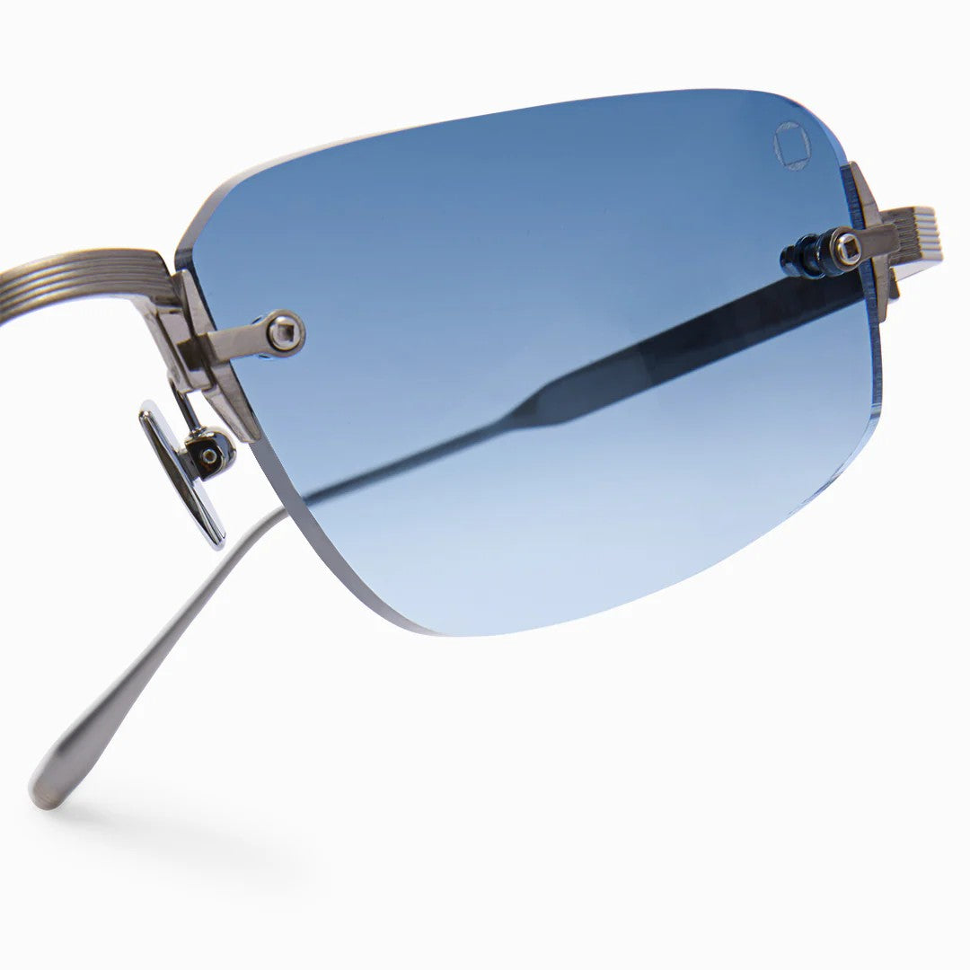 Ottica Mondello Roma - Akoni - AKS-536B-53 - JUNO-THREE - ANTIQUE SILVER - Titanium - shape Geometric - Gold - EYEWEAR - SUNGLASSES - Unisex,Uomo,Donna,Women,Men - lens Gradient blue - Made In Japan