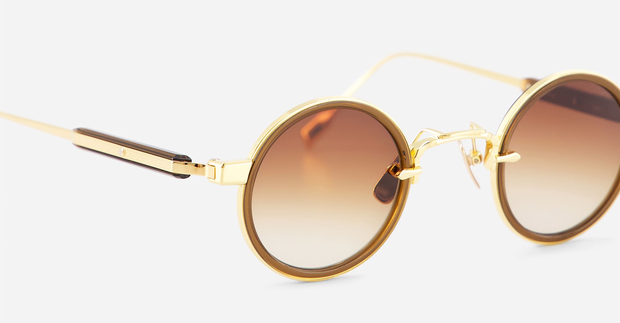Ottica Mondello Roma - Sato - Naos-YG-C-1 - NAOS - YELLOW GOLD / CHOCOLATE - titanium, acetate - shape Round - Gold, brown - EYEWEAR - SUNGLASSES - Unisex,Uomo,Donna,Women,Men - lens Gradient brown - Made In Japan
