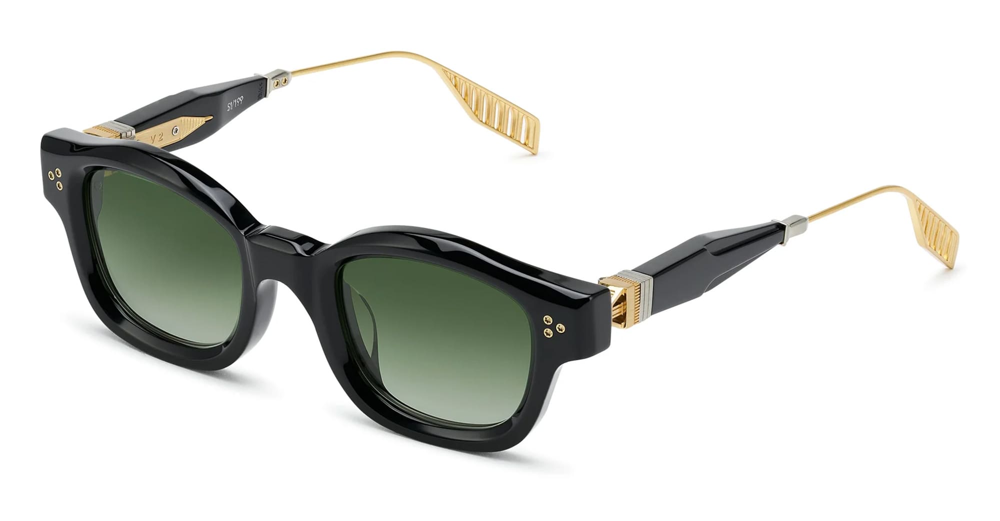 Ottica Mondello Roma - T HENRI - V2CA - V2 - ASTEROID - Acetate - shape Squared - Black, gold - EYEWEAR - SUNGLASSES - Unisex,Uomo,Donna,Women,Men - lens Gradient green - Made In Japan