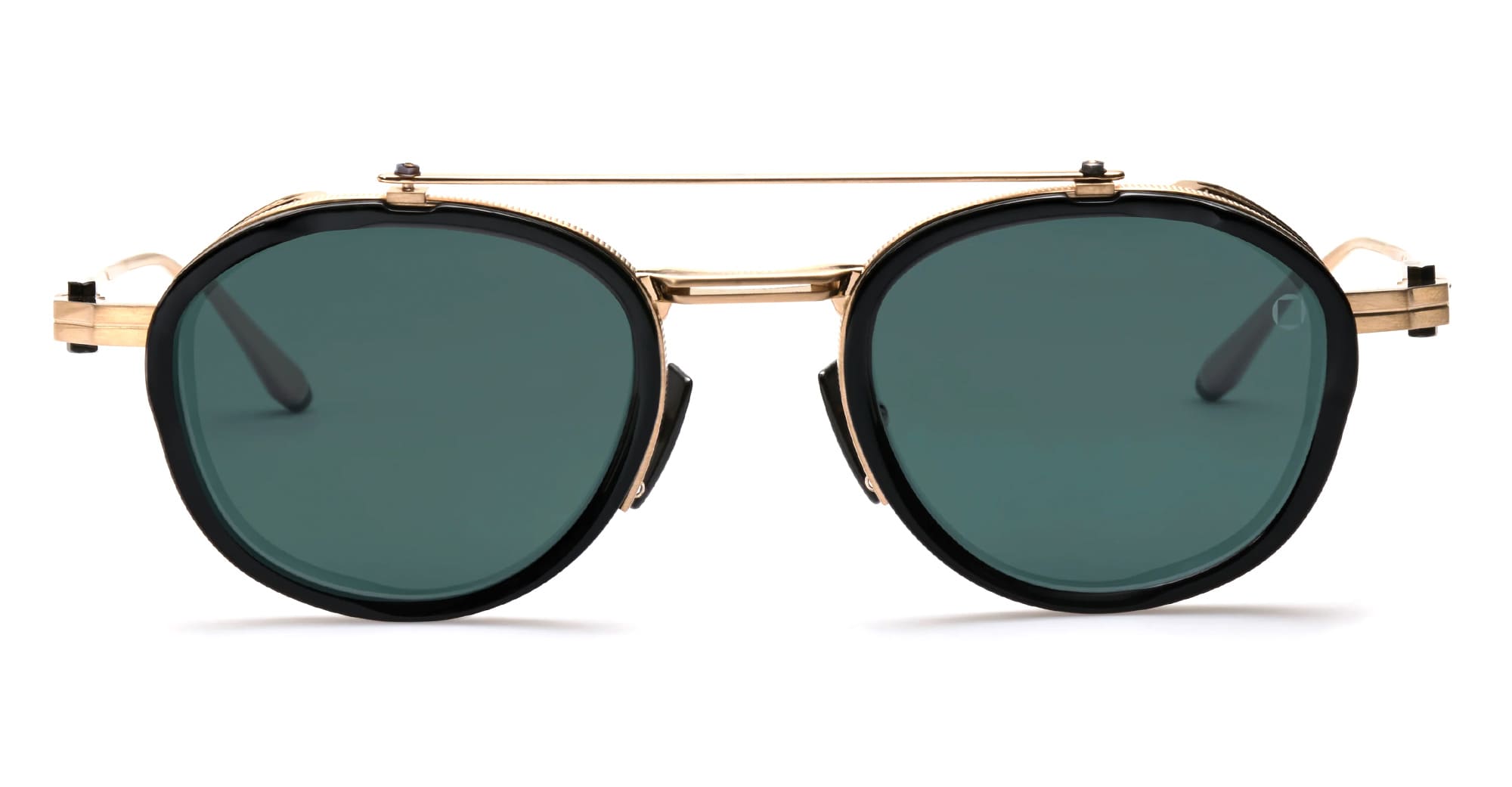 Ottica Mondello Roma - Akoni - AKS-512A-46 - INFINITY - BRUSHED 12K GOLD / BLACK RHODIUM - titanium, acetate - shape Pilot - gold, black rhodium - EYEWEAR - SUNGLASSES - Unisex,Uomo,Donna,Women,Men - lens emerald green - Made In Japan