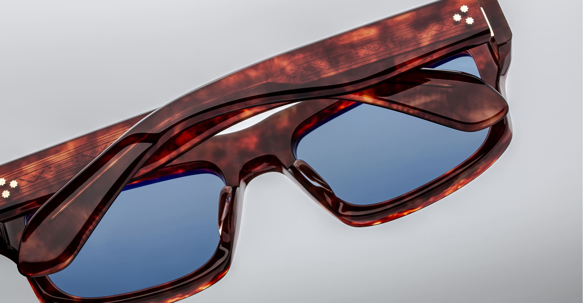 Ottica Mondello Roma - Jacques Marie Mage - JMMVNX- 7U - CLEAVON 57 - BRECCIA - Acetate - shape Rectangular - Havana - EYEWEAR - SUNGLASSES - Uomo,Men - lens Blue - Made In Japan