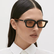 Ottica Mondello Roma - Kuboraum - KRSP25BT0000002R - MASK P25 BT - BLACK SHINE - Acetate - shape Rectangular - black, tortoise - EYEWEAR - SUNGLASSES - Unisex,Uomo,Donna,Women,Men - lens orange - Made In Italy