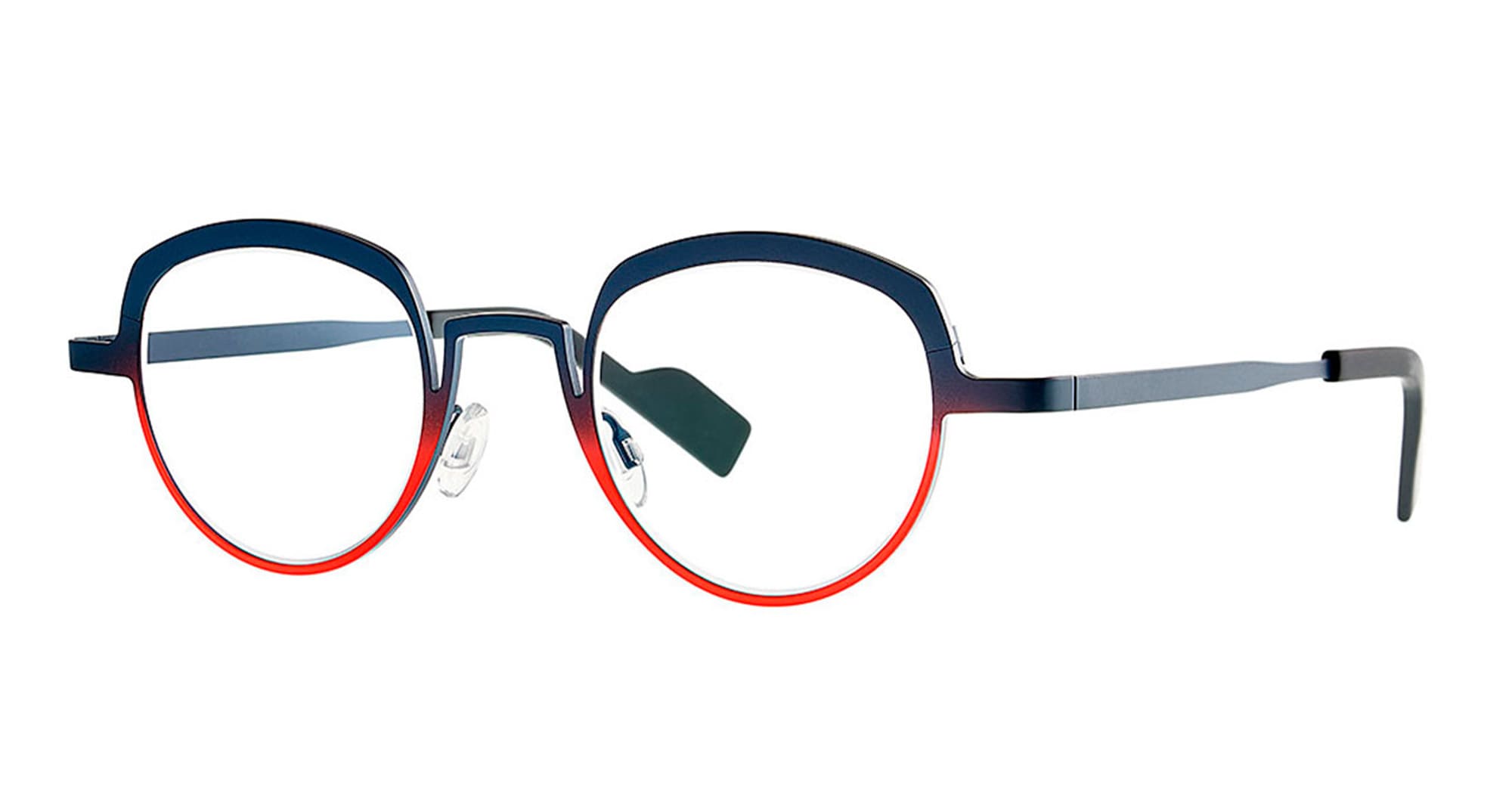Ottica Mondello Roma - Theo eyewear - SLEE-433 - SLEEP - 433 DARK KNIGHT / FLUO RED RX - stainless steel - shape Round - blue - EYEWEAR - EYEGLASSES - Unisex,Uomo,Donna,Women,Men - lens Clear - Made In Belgium