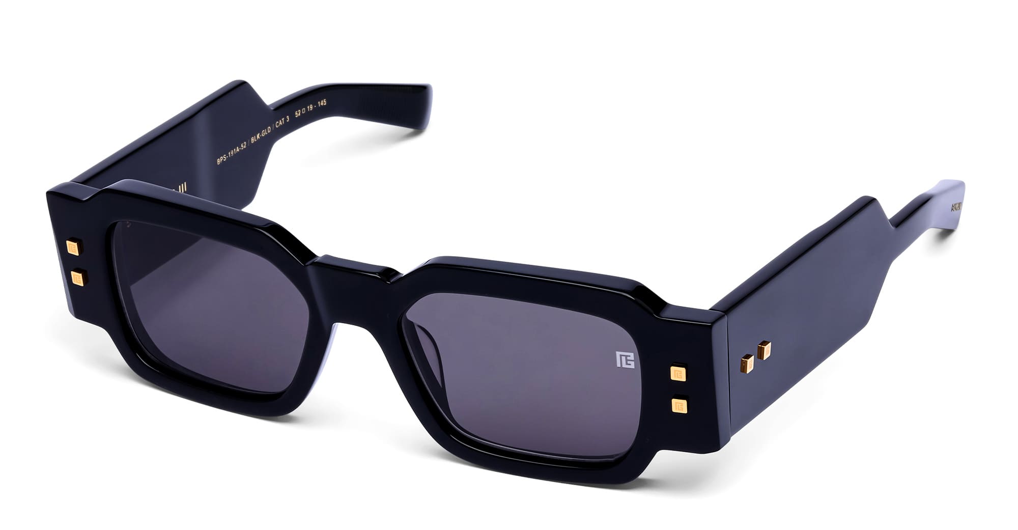 Ottica Mondello Roma - Balmain - BPS-191A-52 - OLIVIER-III - Black / 18k Gold - Acetate - shape Rectangular - Black, gold - EYEWEAR - SUNGLASSES - Unisex,Uomo,Donna,Women,Men - lens Grey - Made In Japan