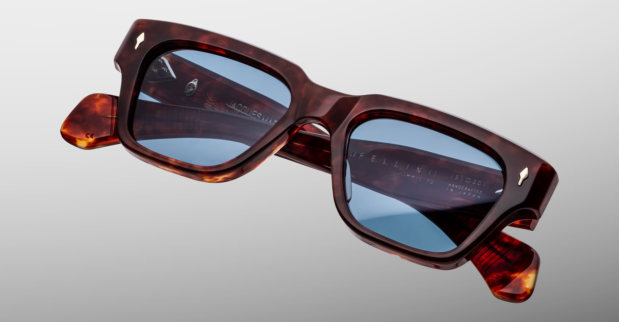 Ottica Mondello Roma - Jacques Marie Mage - JMMFE-7U - FELLINI - BRECCIA - Acetate - shape Squared - Havana - EYEWEAR - SUNGLASSES - Unisex,Uomo,Donna,Women,Men - lens Gradient blue - Made In Japan