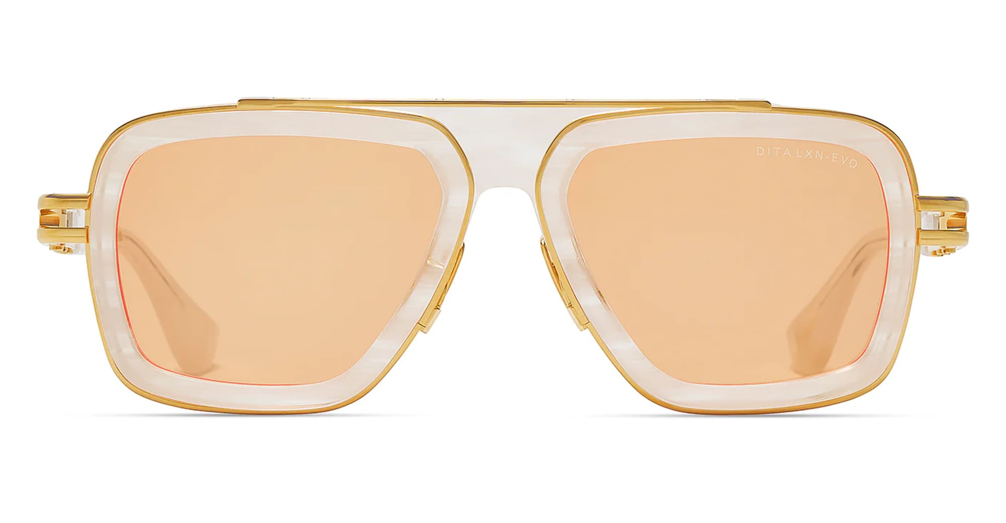 Ottica Mondello Roma - DITA - DTS403-A-06 - LXN-EVO - WHITE SWIRL / YELLOW GOLD - titanium, acetate - shape Navigator - white, gold - EYEWEAR - SUNGLASSES - Uomo,Men - lens orange - Made In Japan