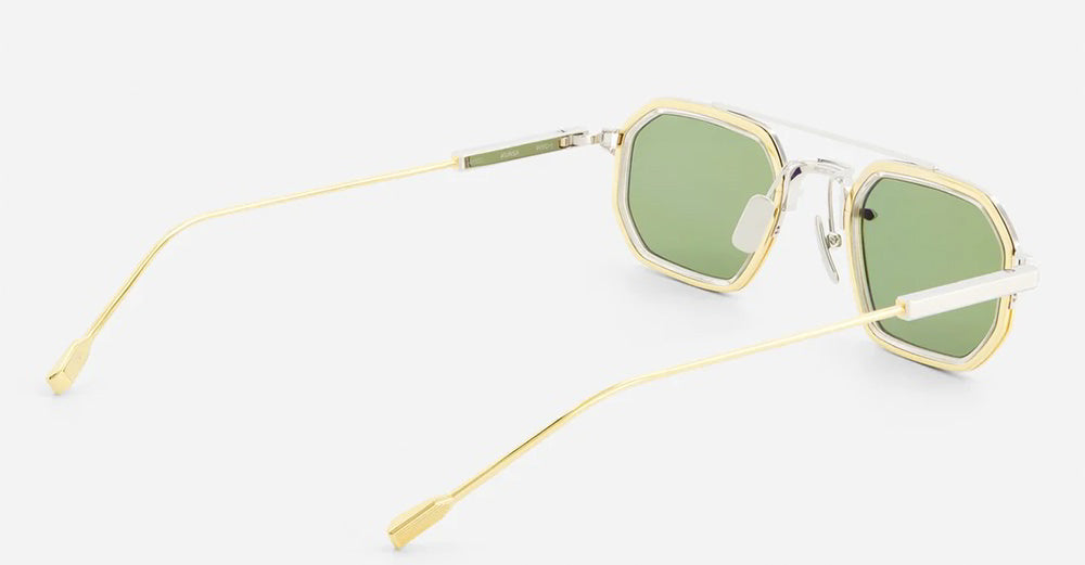 Ottica Mondello Roma - Sato - Kursa-P-YG-1 - Kursa - Platinum / Yellow Gold - Titanium - shape Rectangular - silver, gold - EYEWEAR - SUNGLASSES - Unisex,Uomo,Donna,Women,Men - lens Green - Made In Japan