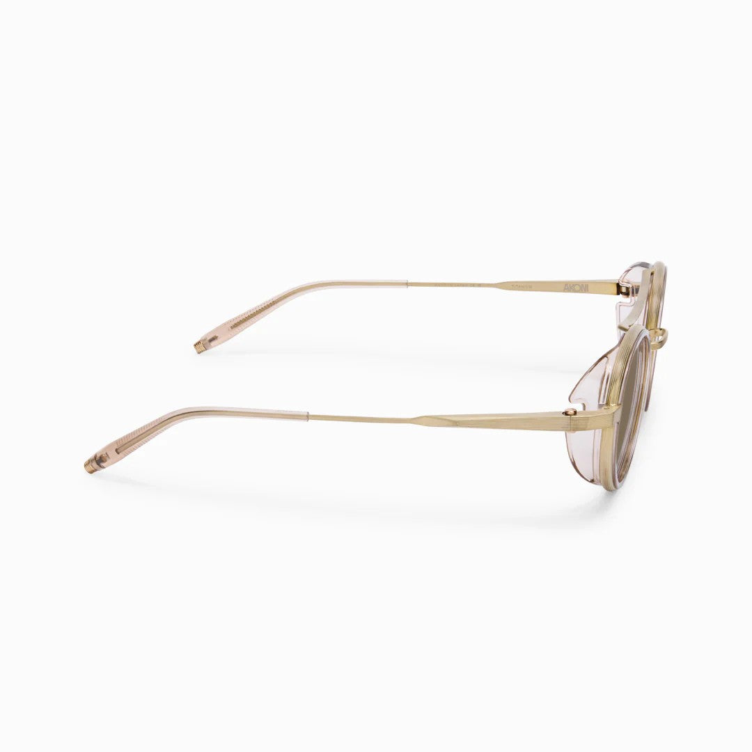 Ottica Mondello Roma - Akoni - AKS-532D-48 - ASTRIA - CRYSTAL SAND - Titanium - shape Round - Black - EYEWEAR - SUNGLASSES - Unisex,Uomo,Donna,Women,Men - lens Brown - Made In Japan
