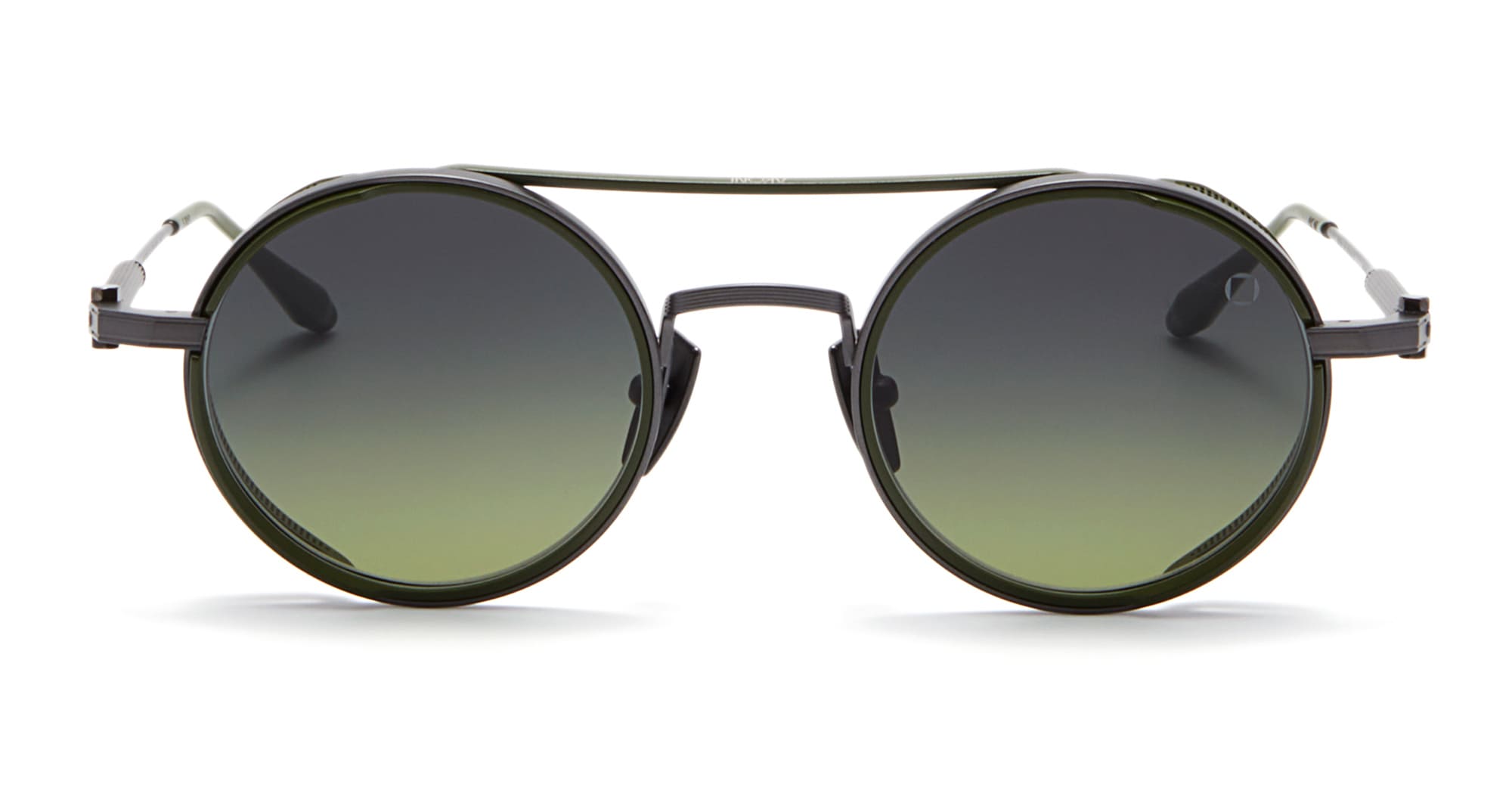 Ottica Mondello Roma - Akoni - AKS-505E-46 - ERIS - BLACK IRON / MATTE GREEN - Titanium - shape Round - grey - EYEWEAR - SUNGLASSES - Uomo,Men - lens Gradient green - Made In Japan