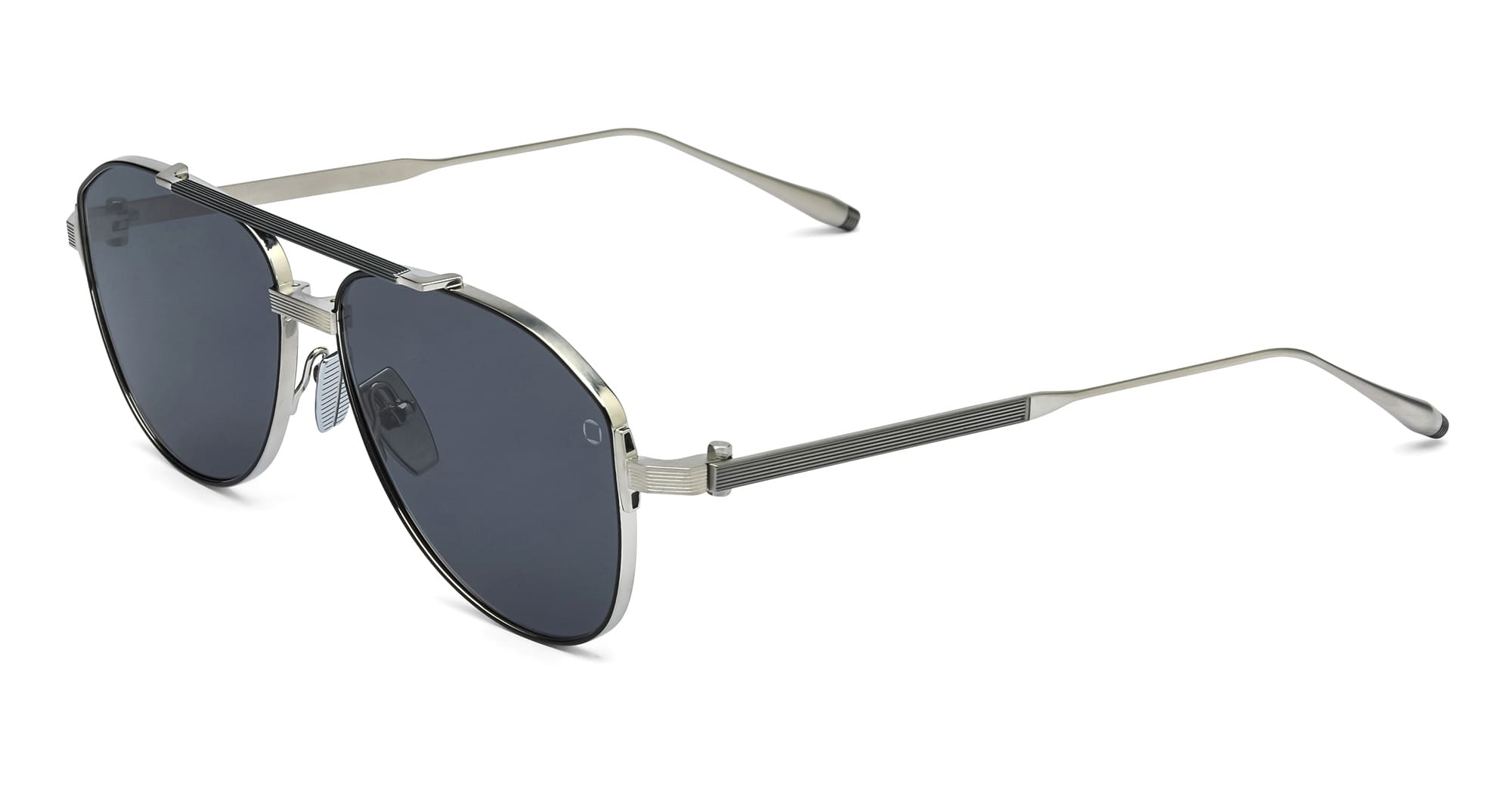 Ottica Mondello Roma - Akoni - AKS-521B-57 - HELIOS - BRUSHED SILVER / BLACK RHODIUM - Titanium - shape Pilot - silver, black - EYEWEAR - SUNGLASSES - Uomo,Men - lens dark grey - Made In Japan