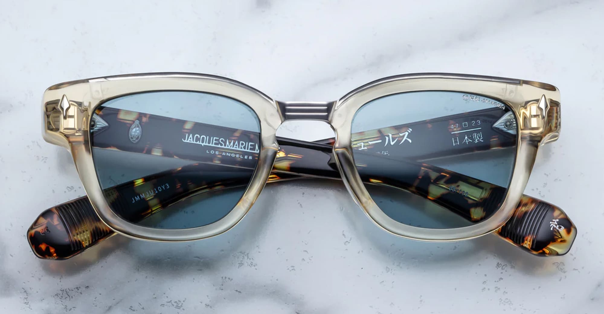 Ottica Mondello Roma - Jacques Marie Mage - JMMJU-10Y3 - DECADE COLLECTION: JULES - DUN - Acetate - shape Panto - beige - EYEWEAR - SUNGLASSES - Uomo,Men - lens Blue - Made In Japan