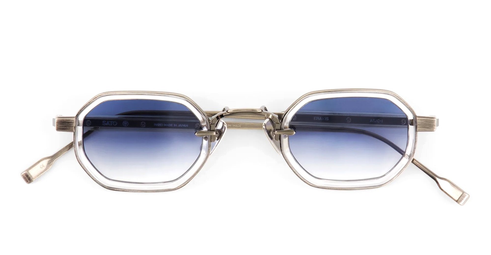 Ottica Mondello Roma - Sato - Erakis-AS-C-1 - ERAKIS - Antique Silver / Crystal - Acetate, titanium - shape Hexagonal - Silver - EYEWEAR - SUNGLASSES - Unisex,Uomo,Donna,Women,Men - lens Gradient blue - Made In Japan